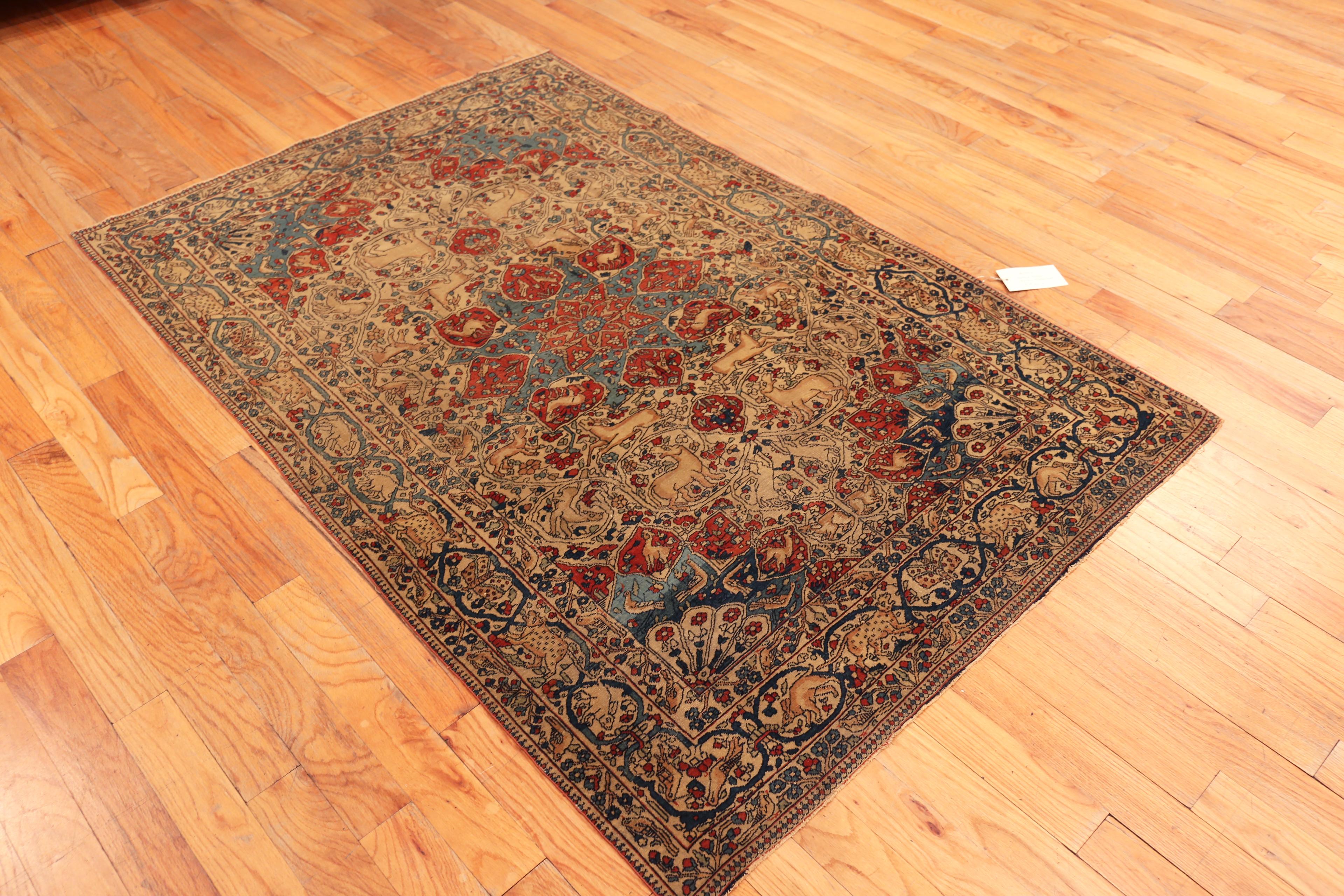 Majestic Antique Persian Kashan Rug with Mythical Animal Figures and Regal Detailing, Country of Origin: Persian Rugs, Circa Date: 1880