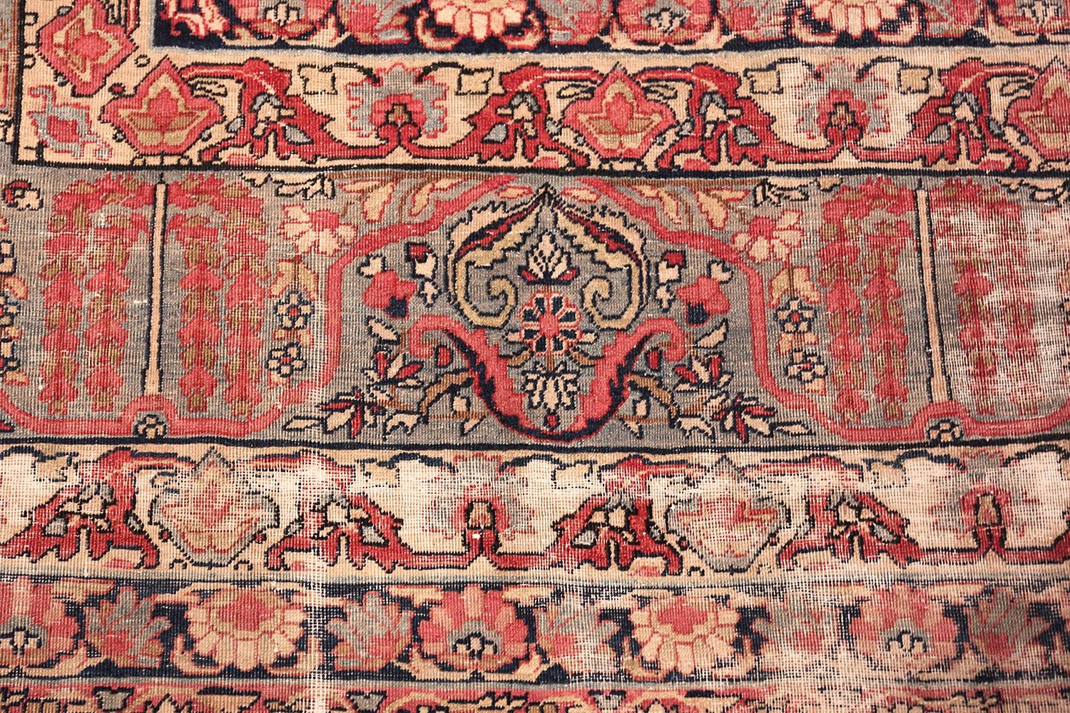 Beautiful shabby chic antique Persian Kerman rug, country of origin: Persia, circa 1900.Size: 9 ft 10 in x 14 ft 4 in (3 m x 4.37 m)

The refined character and gorgeous colors of this Persian Kerman rug form the turn of the 20th century are