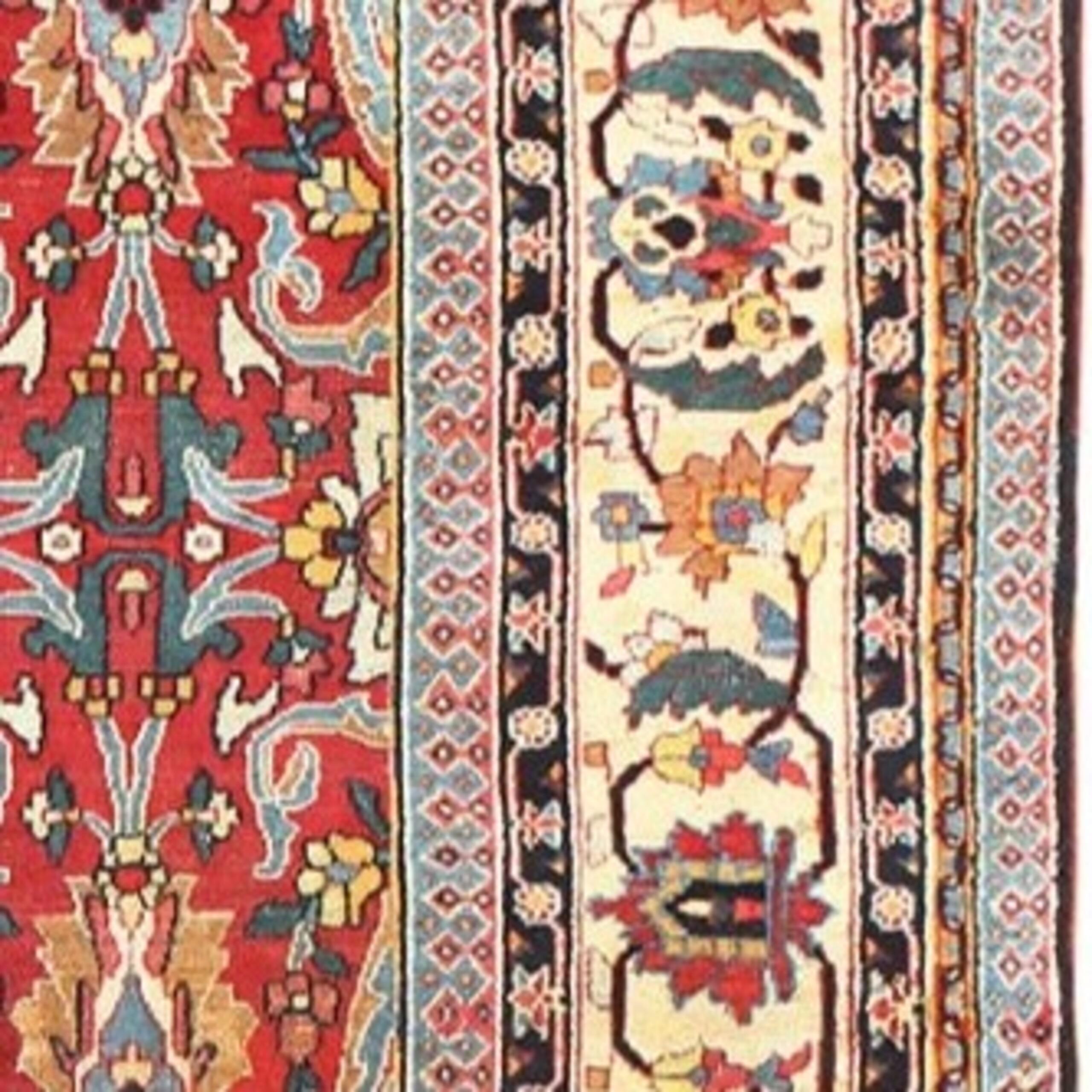 Red Background All Over Design Antique Persian Khorassan Rug, Country of Origin: Persia, Circa Date: Late 19th Century – This antique Persian Khorassan rug features a floral patterns form an all-over design that is centered with a vibrant red-backed