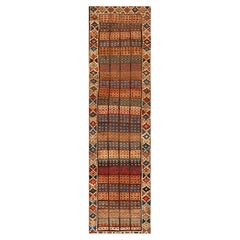 Nazmiyal Collection Antique Persian Kurdish Runner Rug with Grid Design