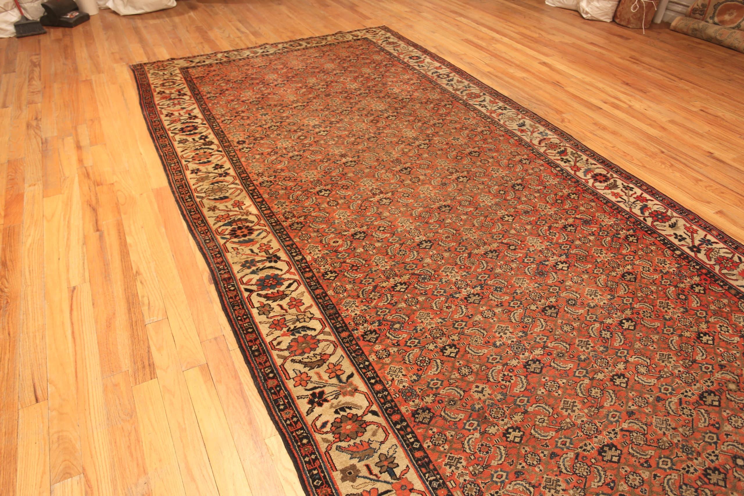Rustic Gallery Size Antique Casual Elegant Persian Herati Malayer Rug, Country of Origin: Persia, Circa date: 1900. Size: 7 ft 2 in x 16 ft 9 in (2.18 m x 5.11 m)

