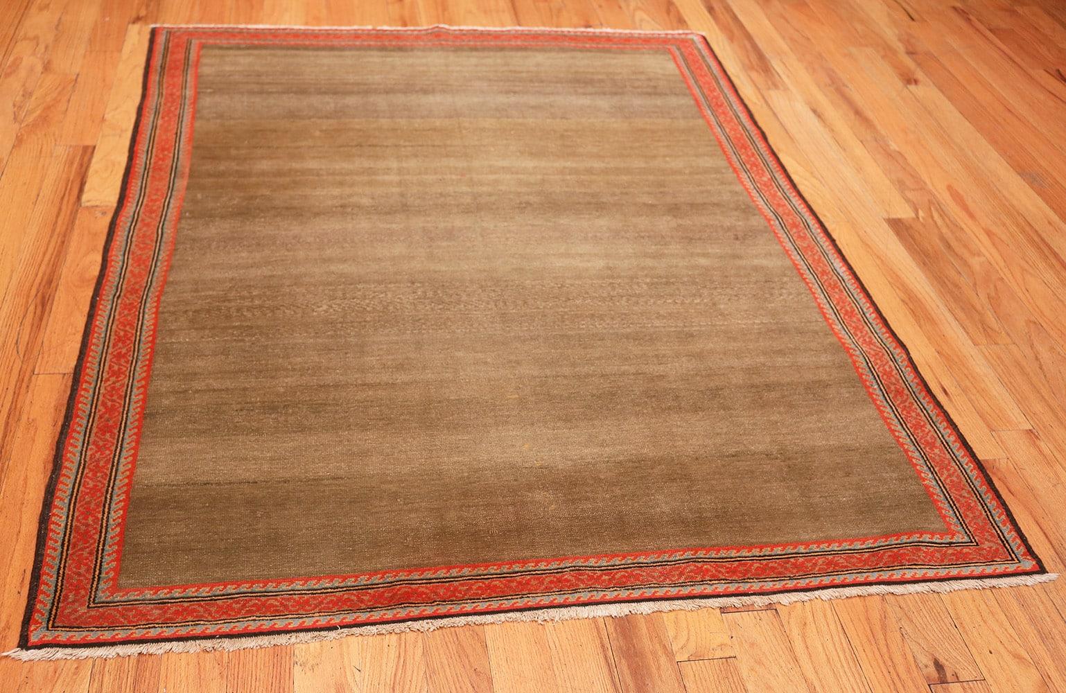 Antique Persian Malayer rug, origin: Persia, circa late 19th century. Size: 4 ft. 9 in x 6 ft. 2 in (1.45 m x 1.88 m)

This superb antique Malayer rug embodies the elegance and sophistication of Minimalist designs. The expansive, uncluttered field