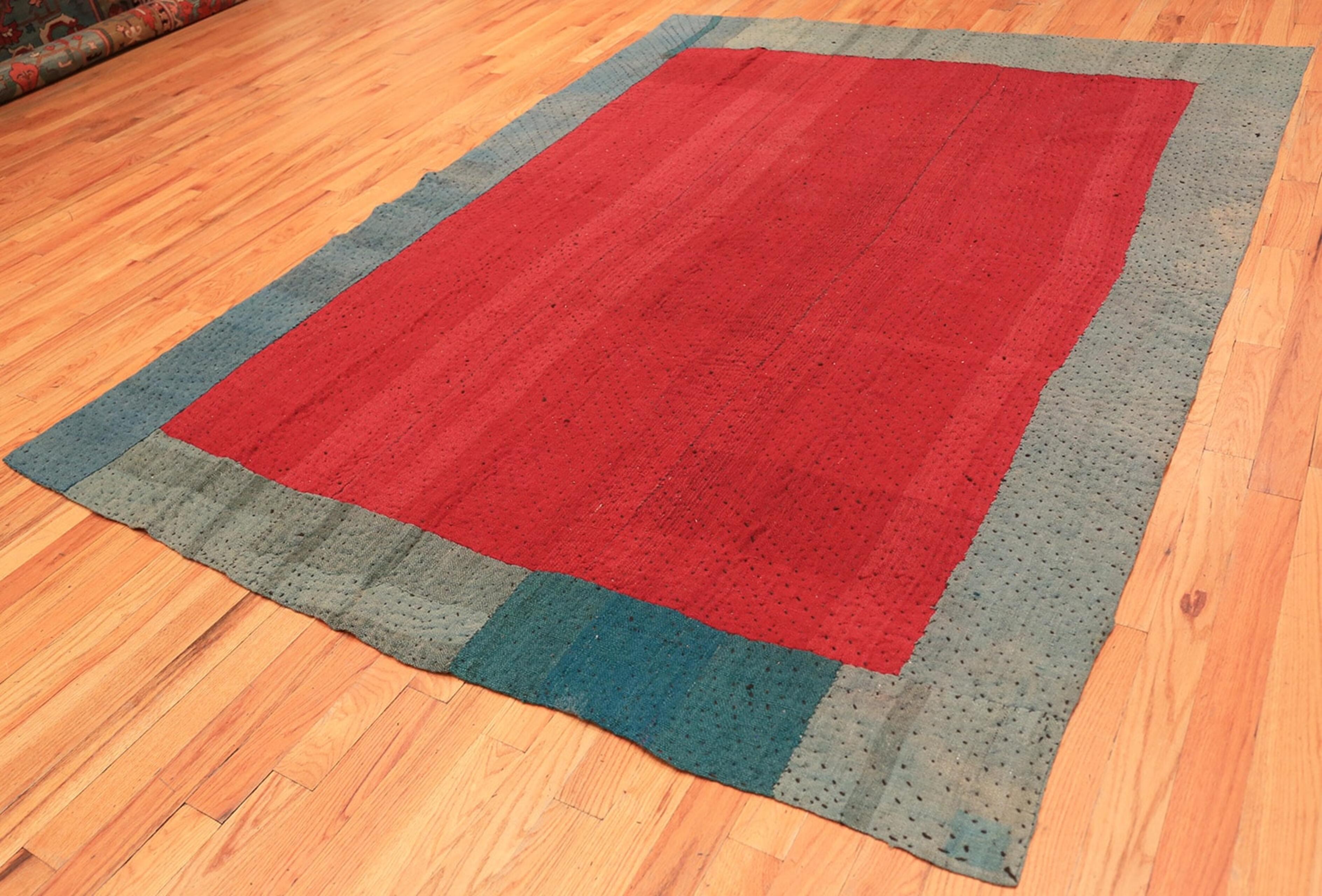Antique Persian Mazandaran Kilim, Persia, Early 20th Century – This reversible antique Persian sofreh blanket features a marvelous collection of flowing stripes, modern color blocks and organic patterns rendered in a tonal selection of turquoise,