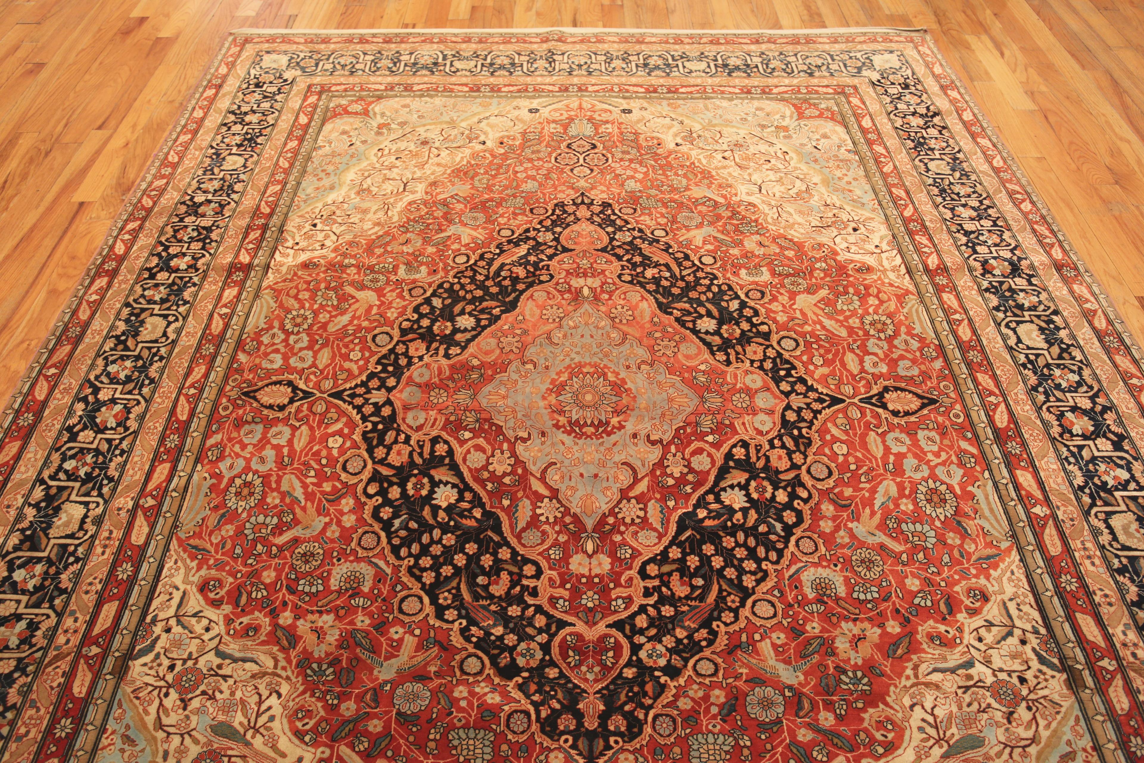 Rare Luxurious Fine Antique Persian Mohtasham Kashan Area Rug, Country of Origin: Persia, Circa date: 1880. Size: 8 ft 9 in x 11 ft 2 in (2.67 m x 3.4 m)
 