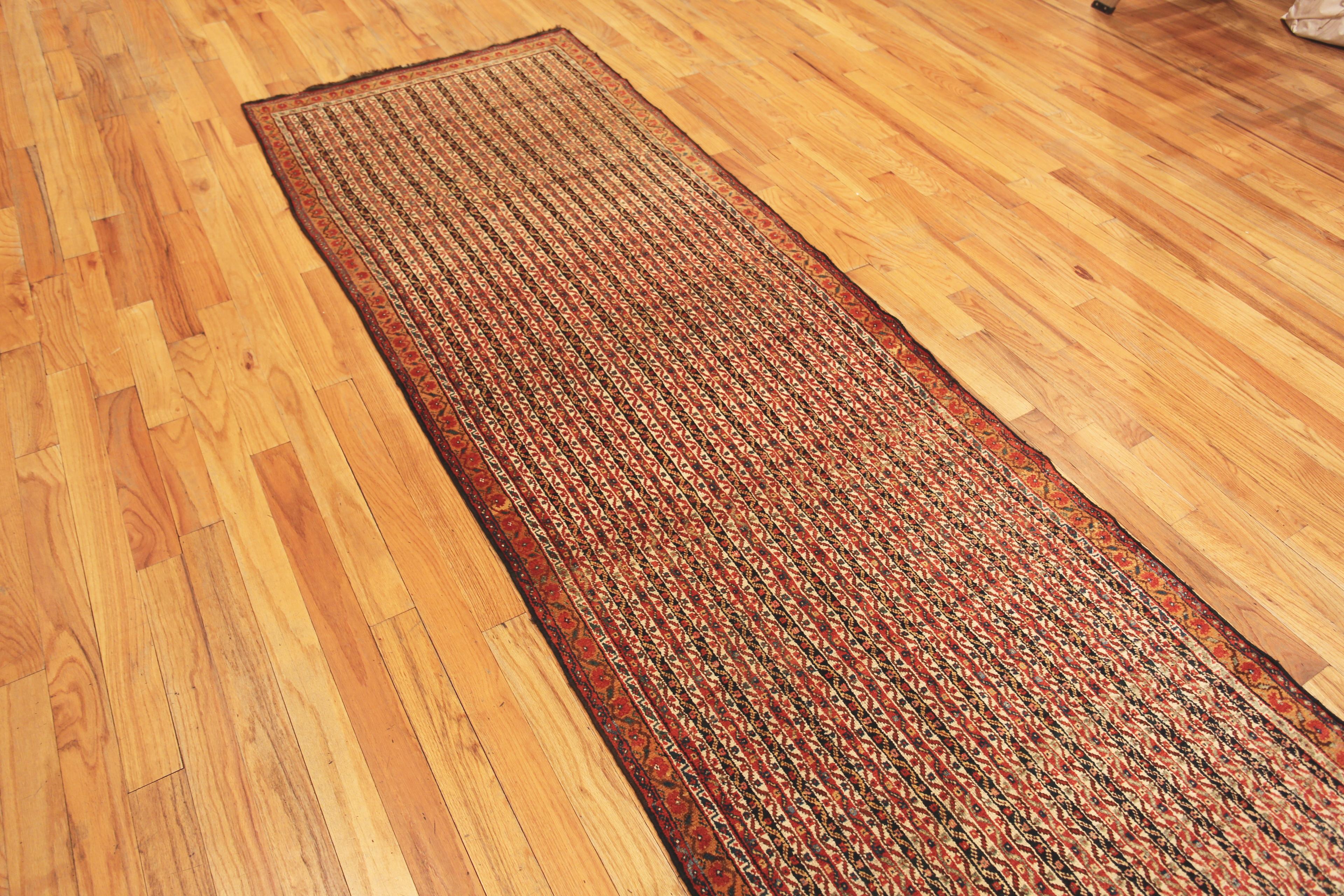 Antique Persian Qashqai Runner Rug, Country of Origin: Persian Rug, Circa date: 1920. Size: 3 ft 5 in x 12 ft 9 in (1.04 m x 3.89 m)
