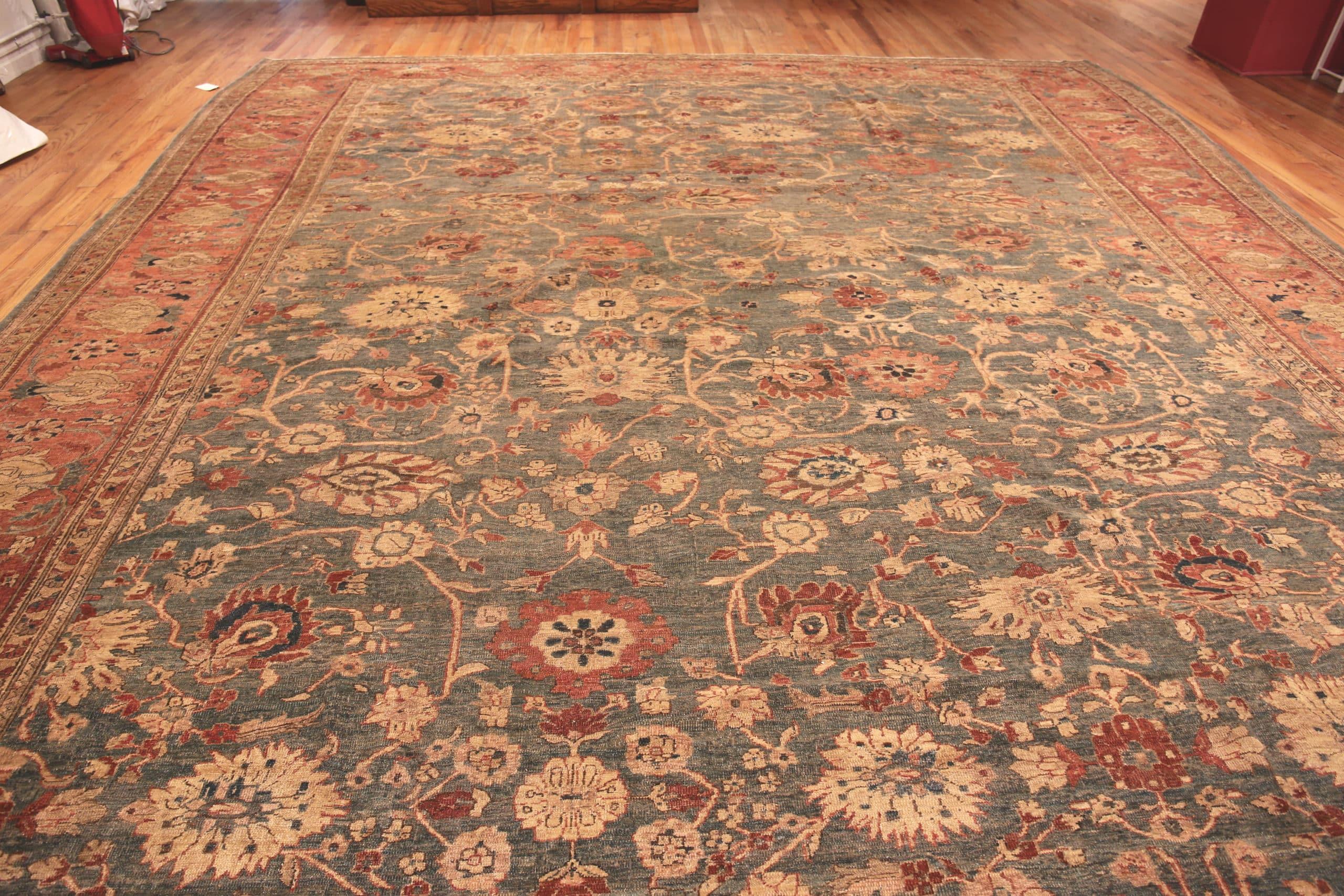 A Gorgeous Oversized Light Blue Color Antique Persian Sultanabad Rug, Country of Origin: Persia, Circa Date: Early 20th Century – Antique Persian Sultanabad rugs are treasured by interior designers and antique area rug collectors because of their