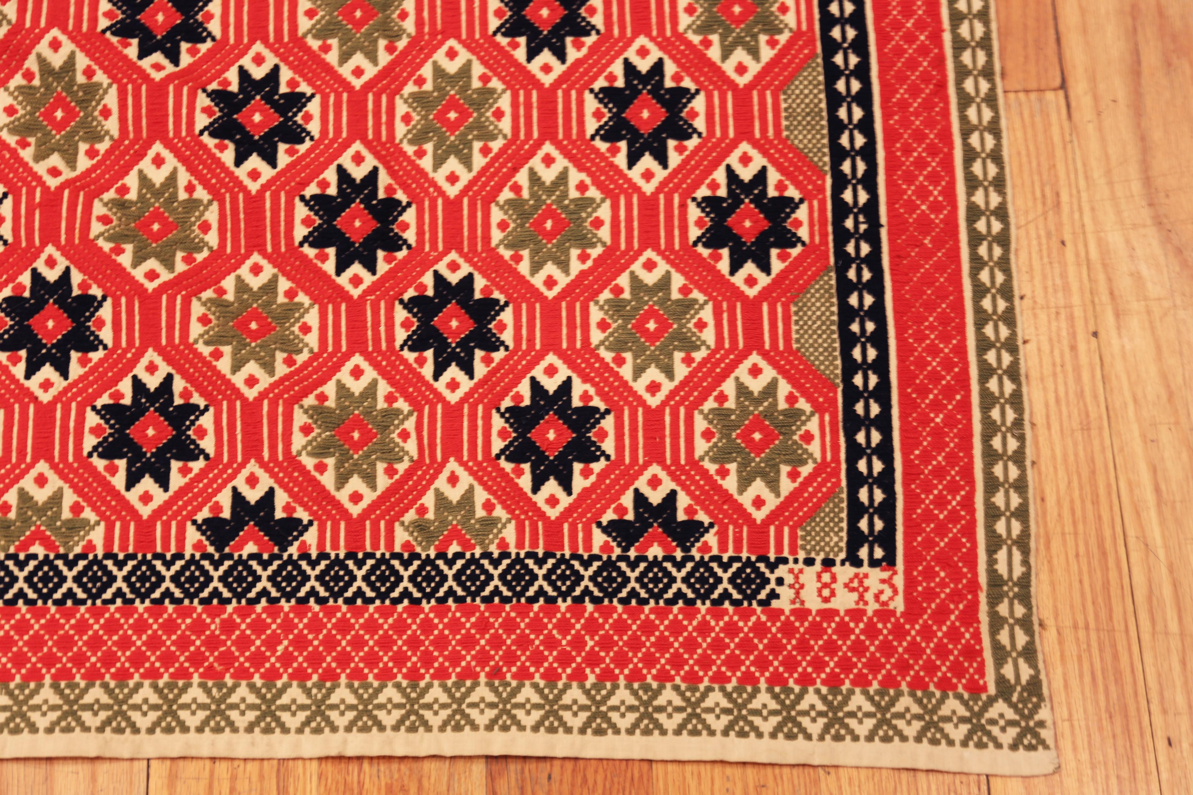 Charme Antiques Scandinavian Star Motif Folk Bed Cover Textile, Origin : Scandinavie, Circa Date : 1843
