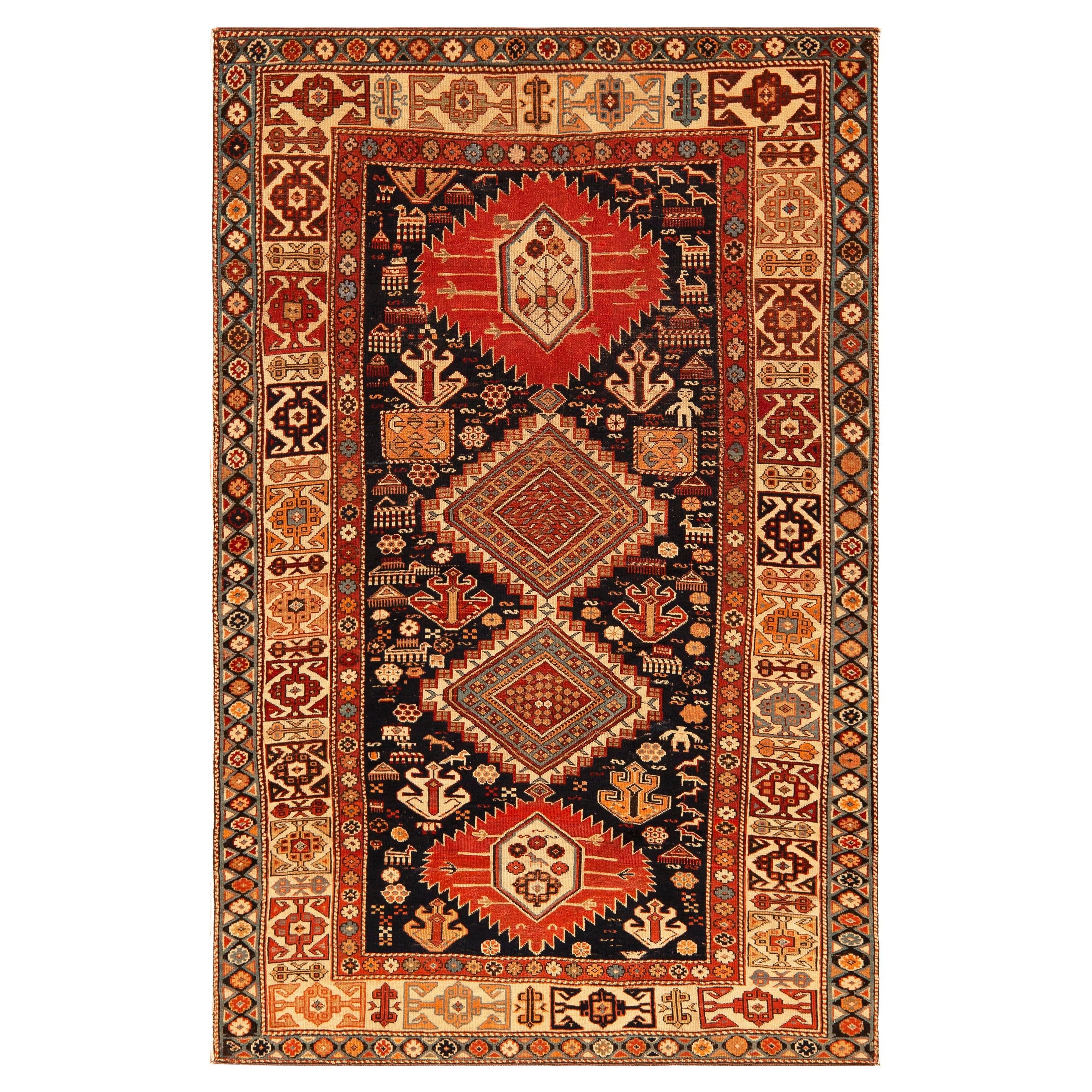 Collection Antiques Shirvan Rug with Folk Art 3 ft 9 in x 5 ft 10 in