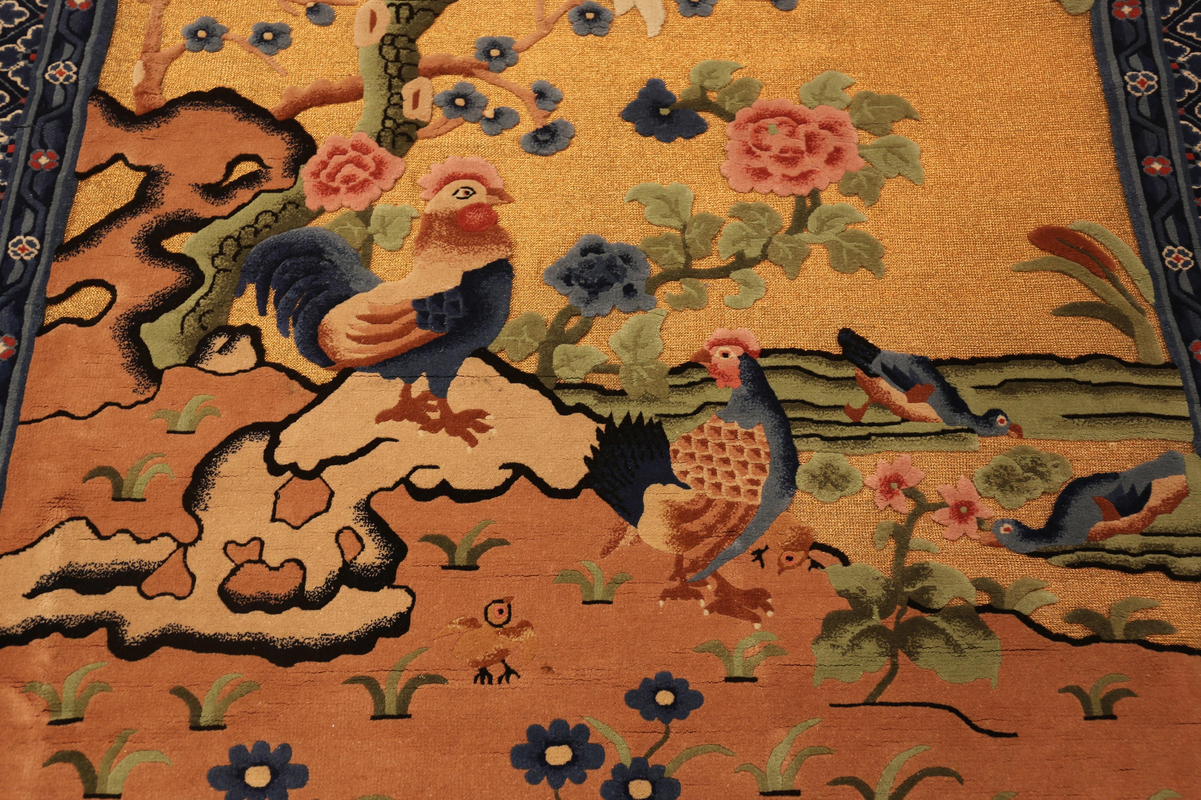 Annodato a mano Tappeto cinese in seta antica e metallizzato Nazmiyal Collection 5 ft x 8 ft 2 in in vendita