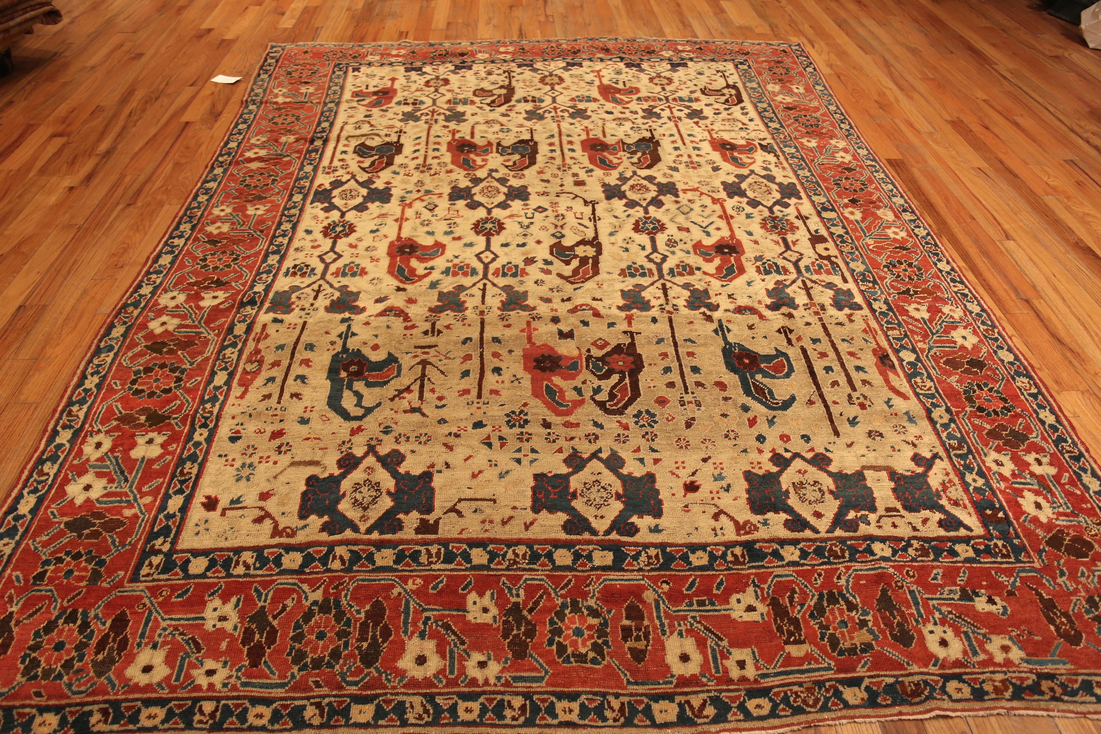 Rustic Ivory All Over Antique Tribal Persian Bakshaish Rug, Country of Origin: Persia, Circa date: 1880. Size: 8 ft 8 in x 11 ft 3 in (2.64 m x 3.43 m)