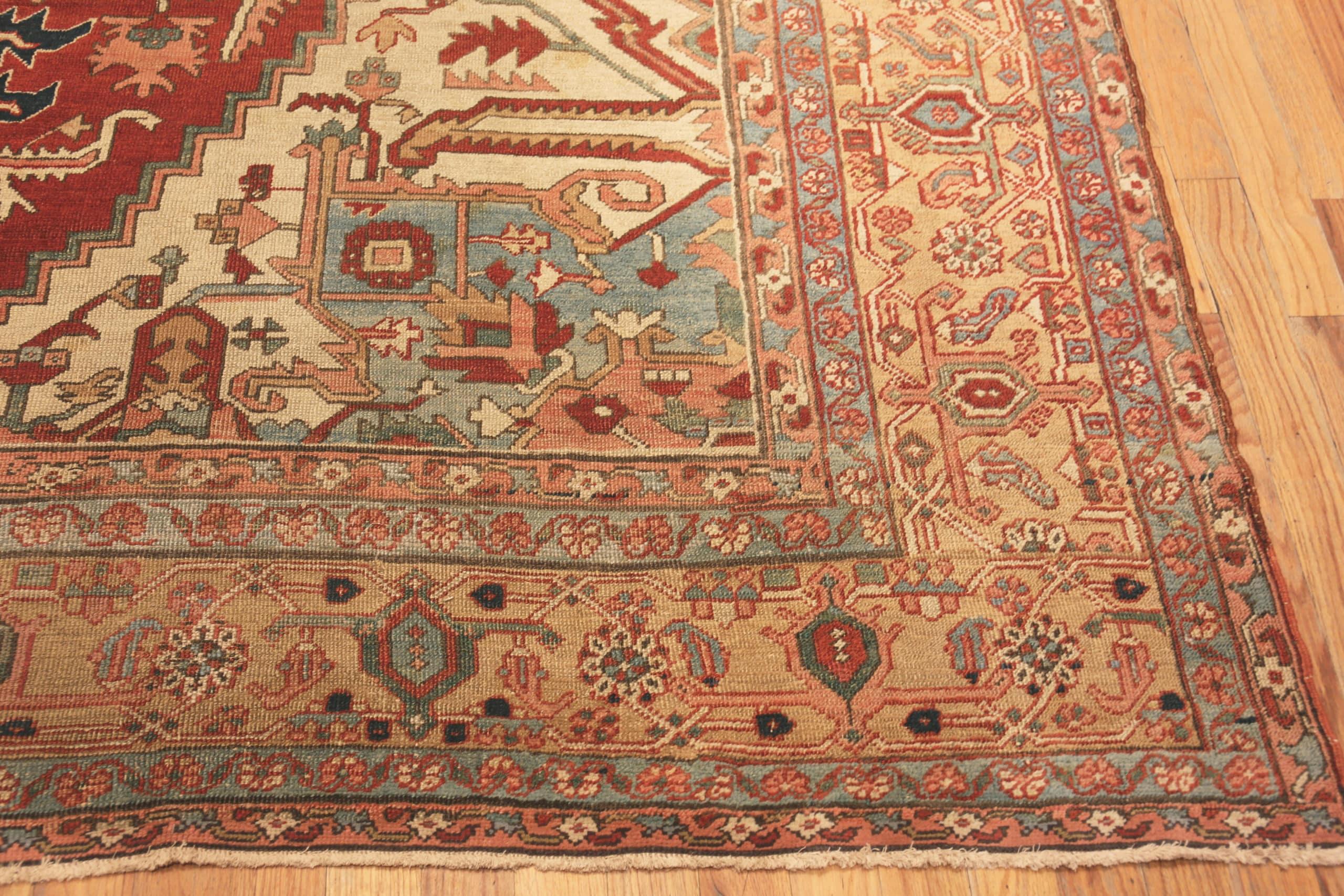 Hand-Knotted Antique Tribal Persian Heriz Rug. 11 ft 4 in x 17 ft 8 in For Sale