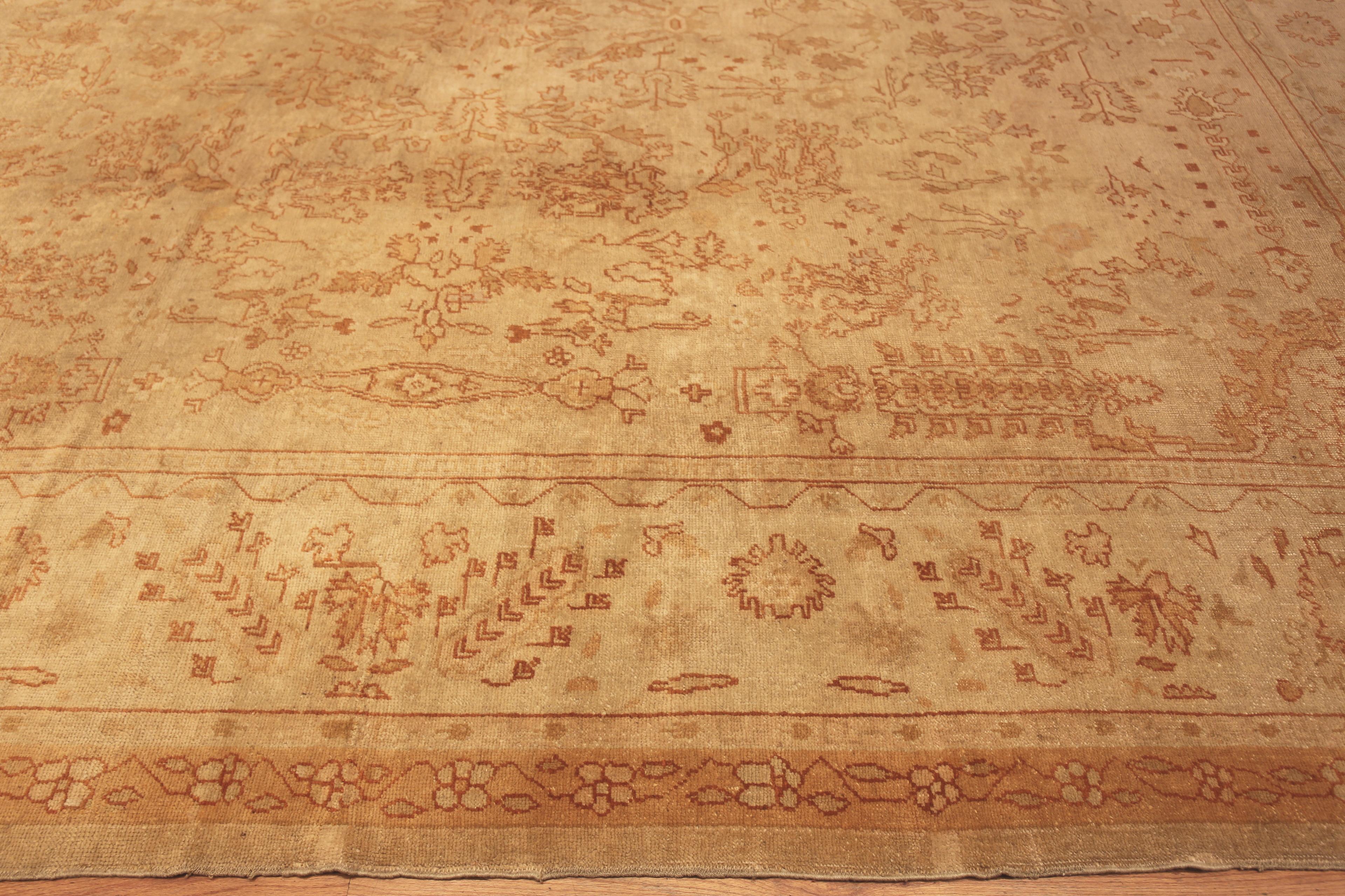 Hand-Knotted Antique Turkish Oushak Area Rug. 12 ft 10 in x 14 ft 4 in For Sale