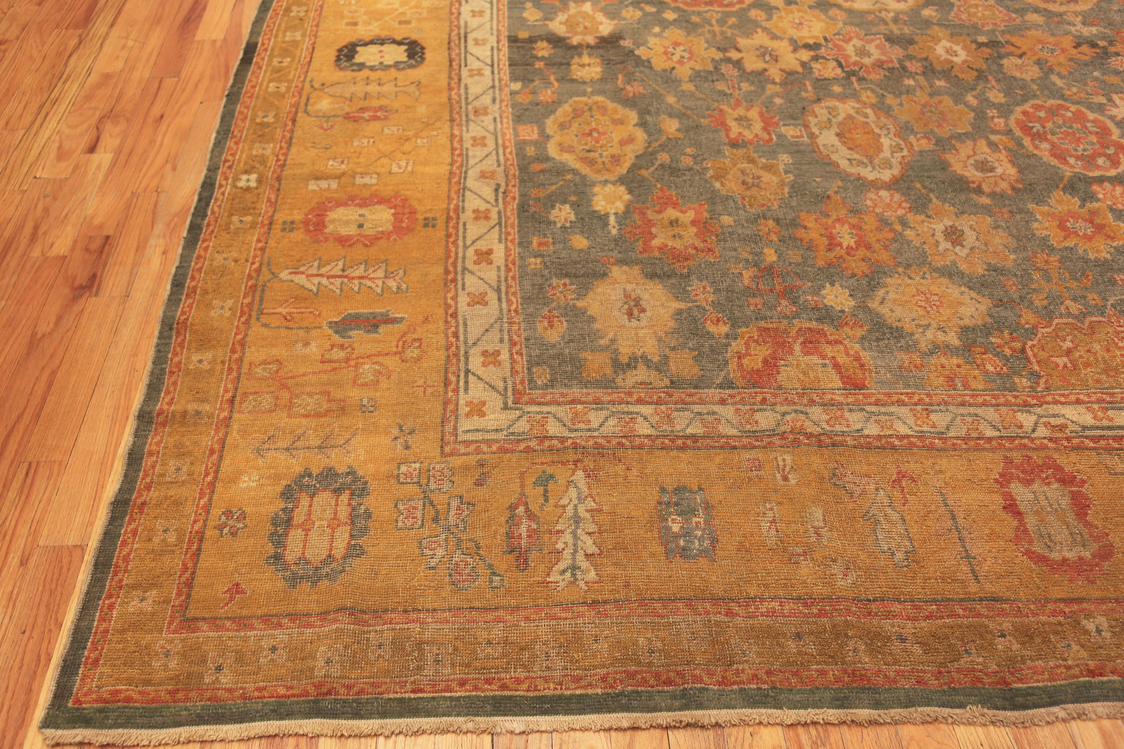 Hand-Knotted Antique Turkish Oushak Rug. 12 ft 6 in x 15 ft 2 in  For Sale