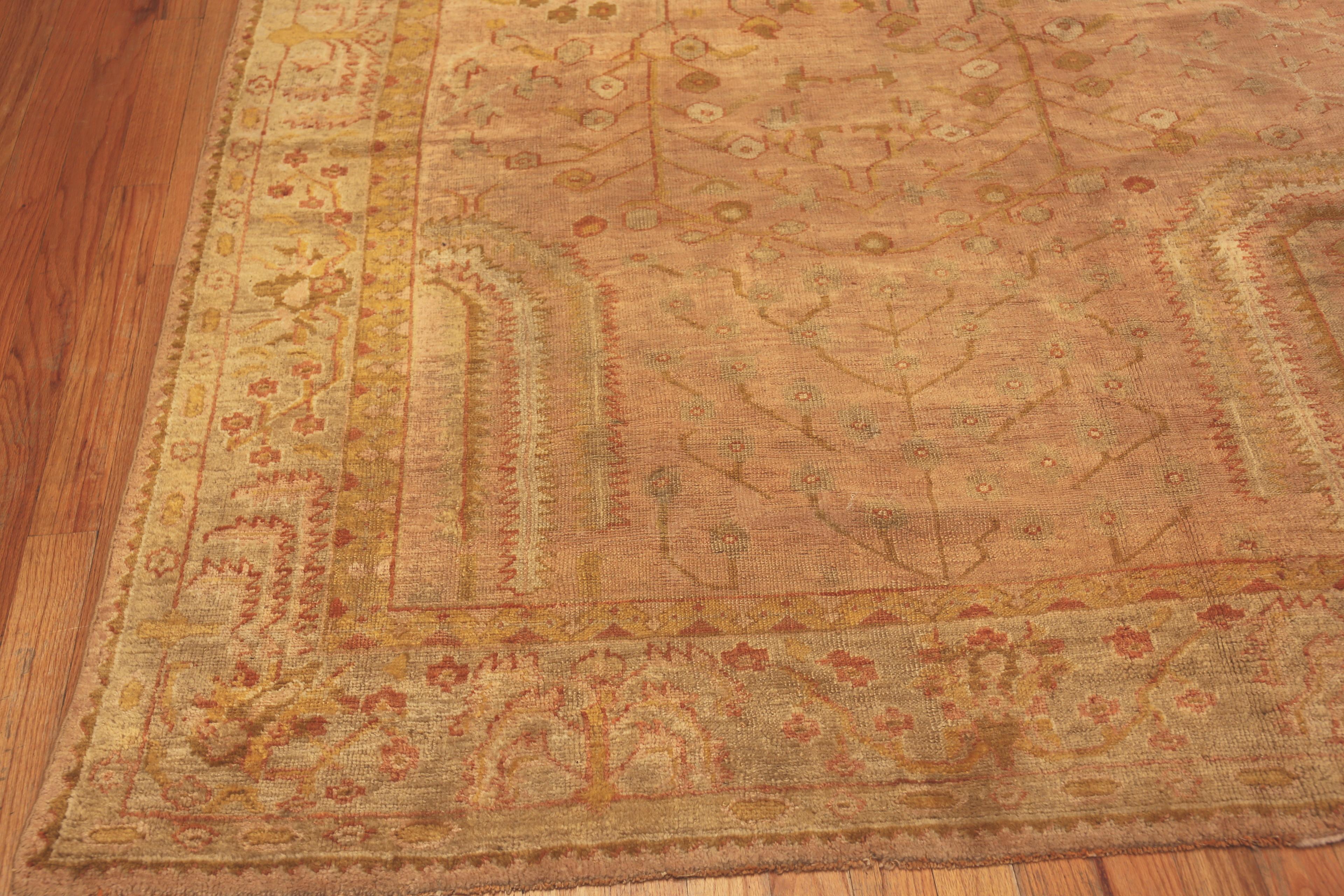 Hand-Knotted Antique Turkish Oushak Rug. 12 ft 9 in x 15 ft 10 in