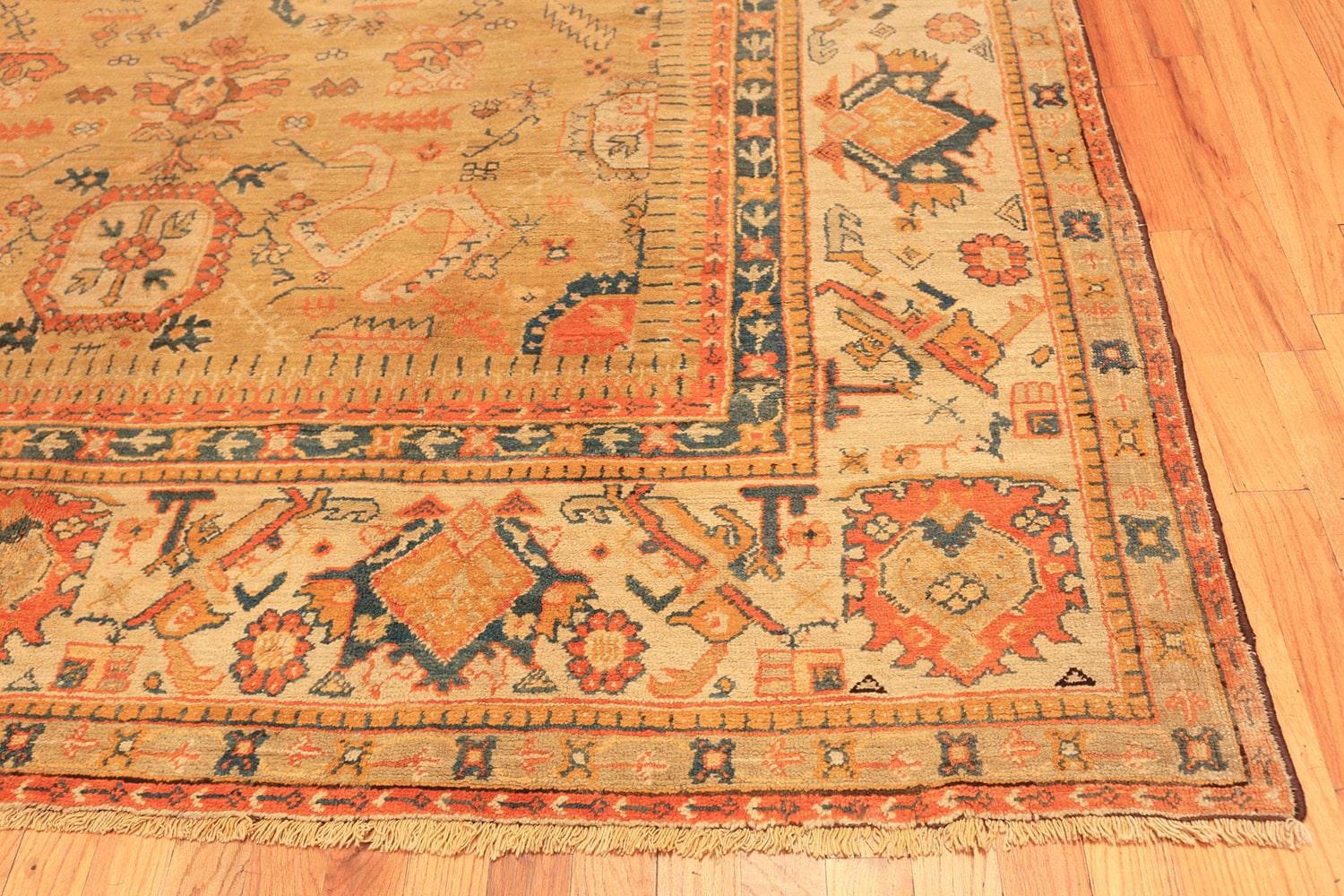 Wool Antique Turkish Oushak Rug. Size: 9 ft 4 in x 11 ft 8 in For Sale