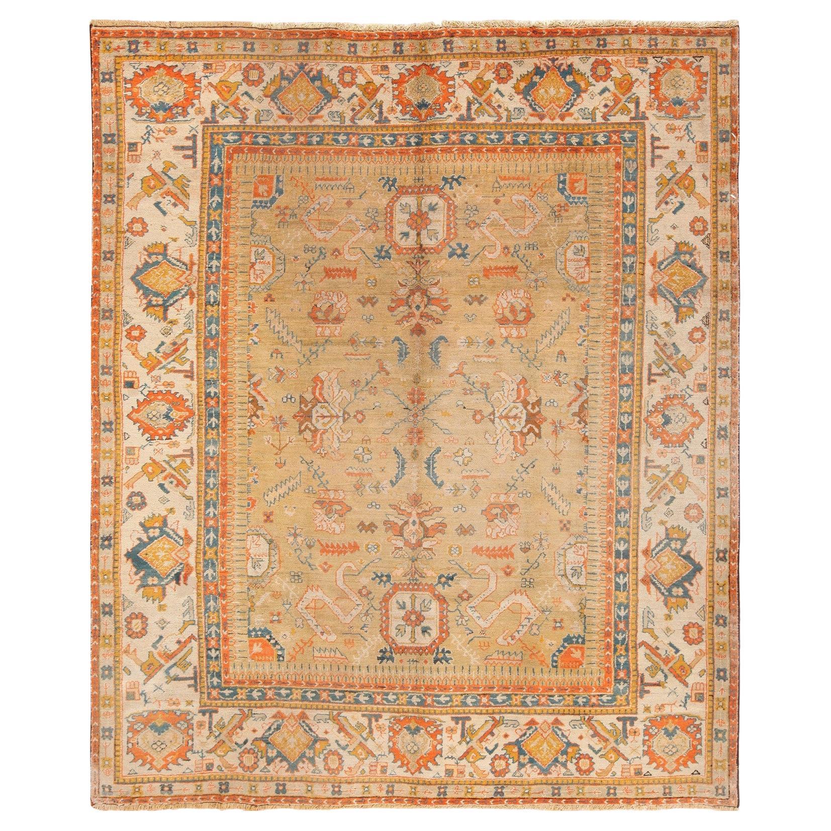 Antique Turkish Oushak Rug. Size: 9 ft 4 in x 11 ft 8 in For Sale