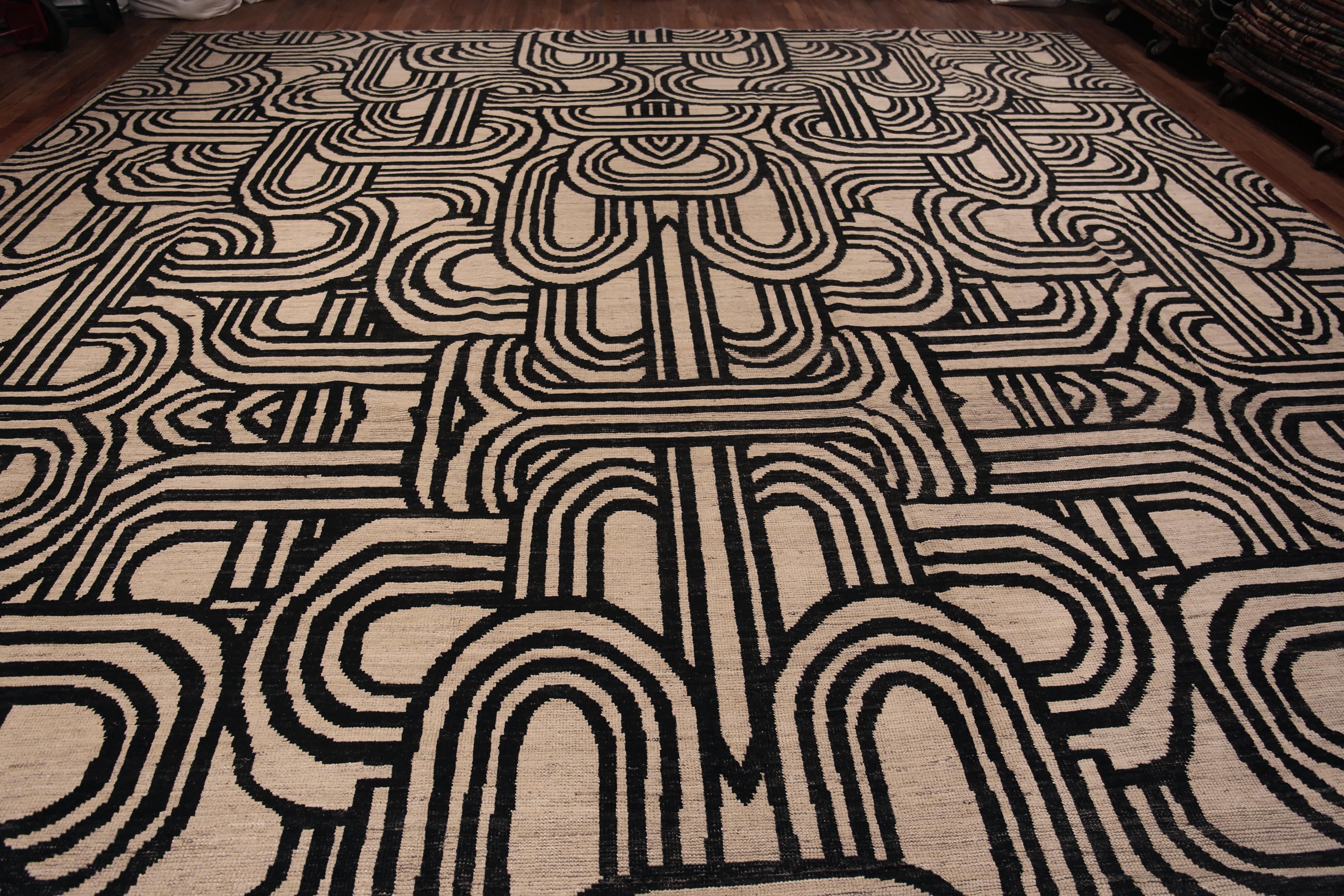 Hand-Knotted Nazmiyal Collection Art Deco Black and White Color Modern Area Rug 16'3