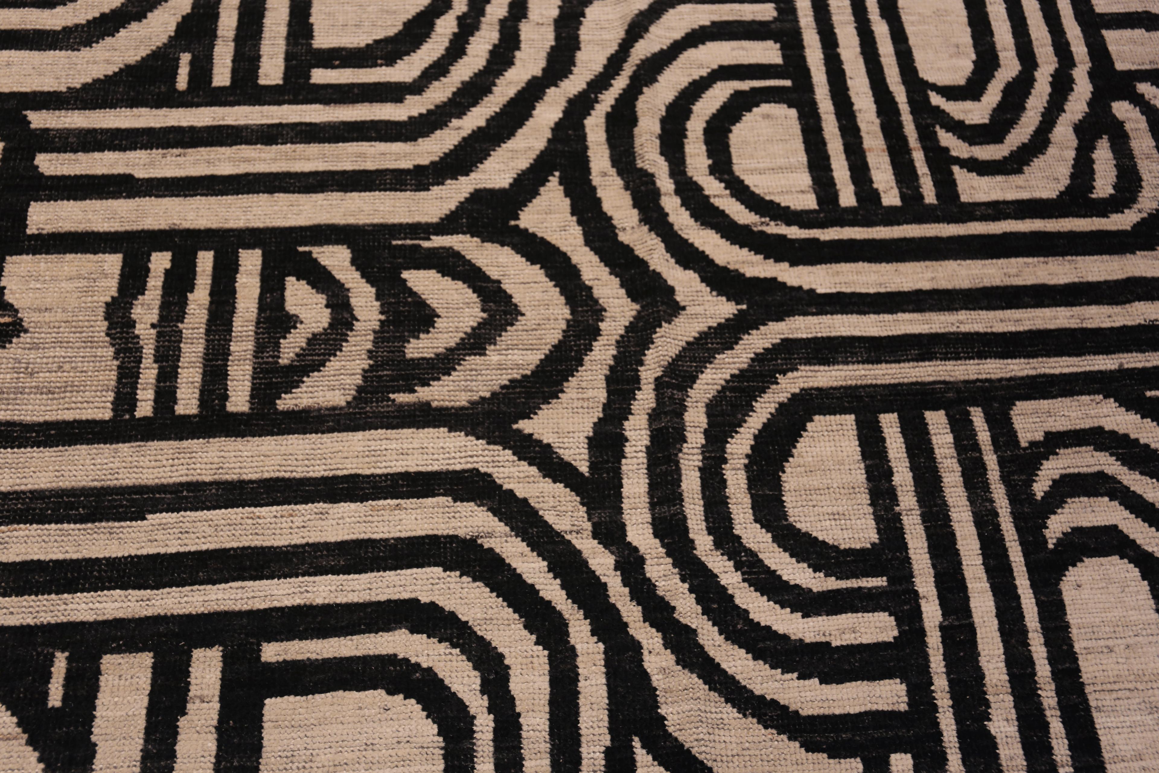 Wool Nazmiyal Collection Art Deco Black and White Color Modern Area Rug 16'3