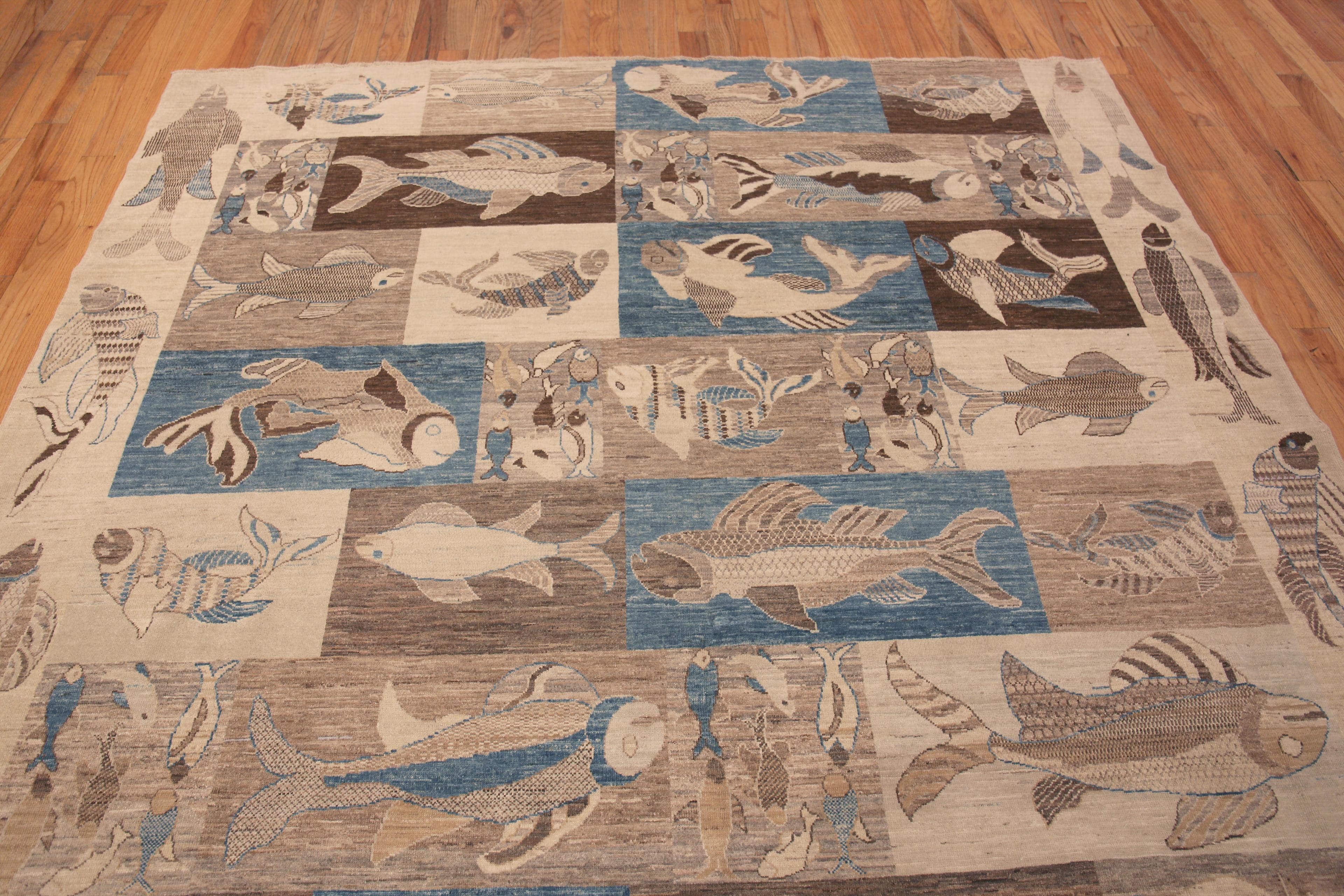 Gorgeous Artistic Contemporary Aquatic Fish Pattern Modern Area Rug, Country of origin: Central Asia, Circa date: Modern Rugs 