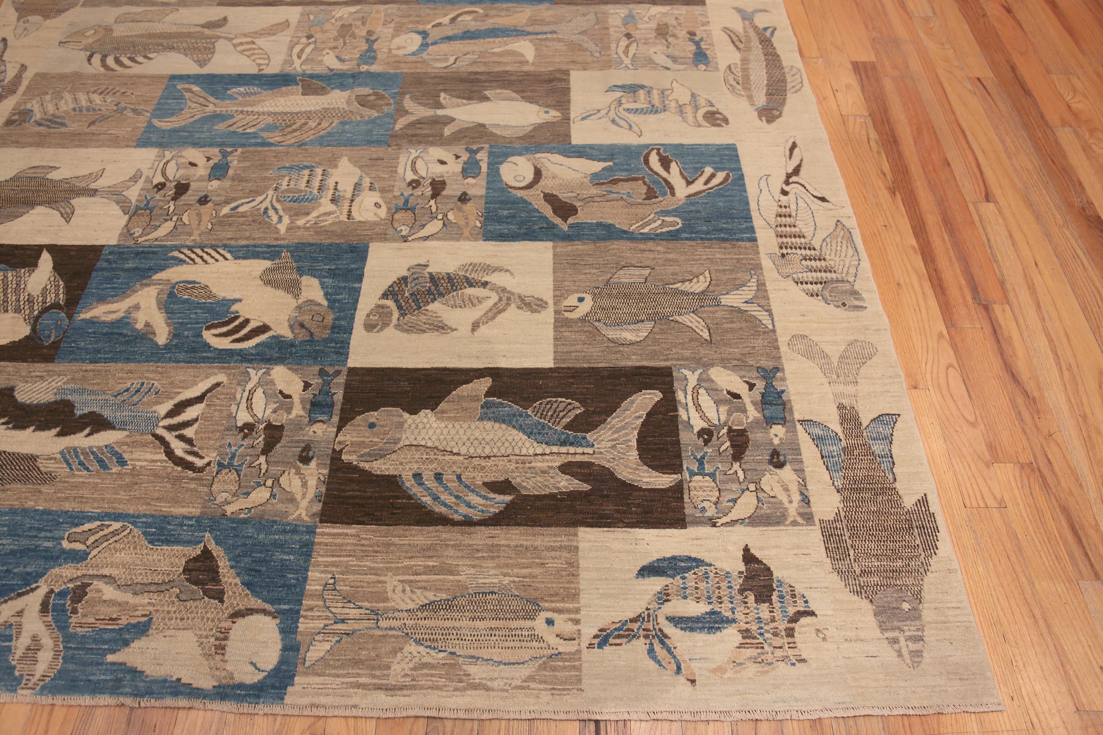 Central Asian Nazmiyal Collection Artistic Aquatic Fish Pattern Modern Area Rug 8'4