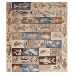 The Collective Artistics Aquatic Fish Pattern Modern Area Rug 8'4" x 9'8" (tapis de sol)