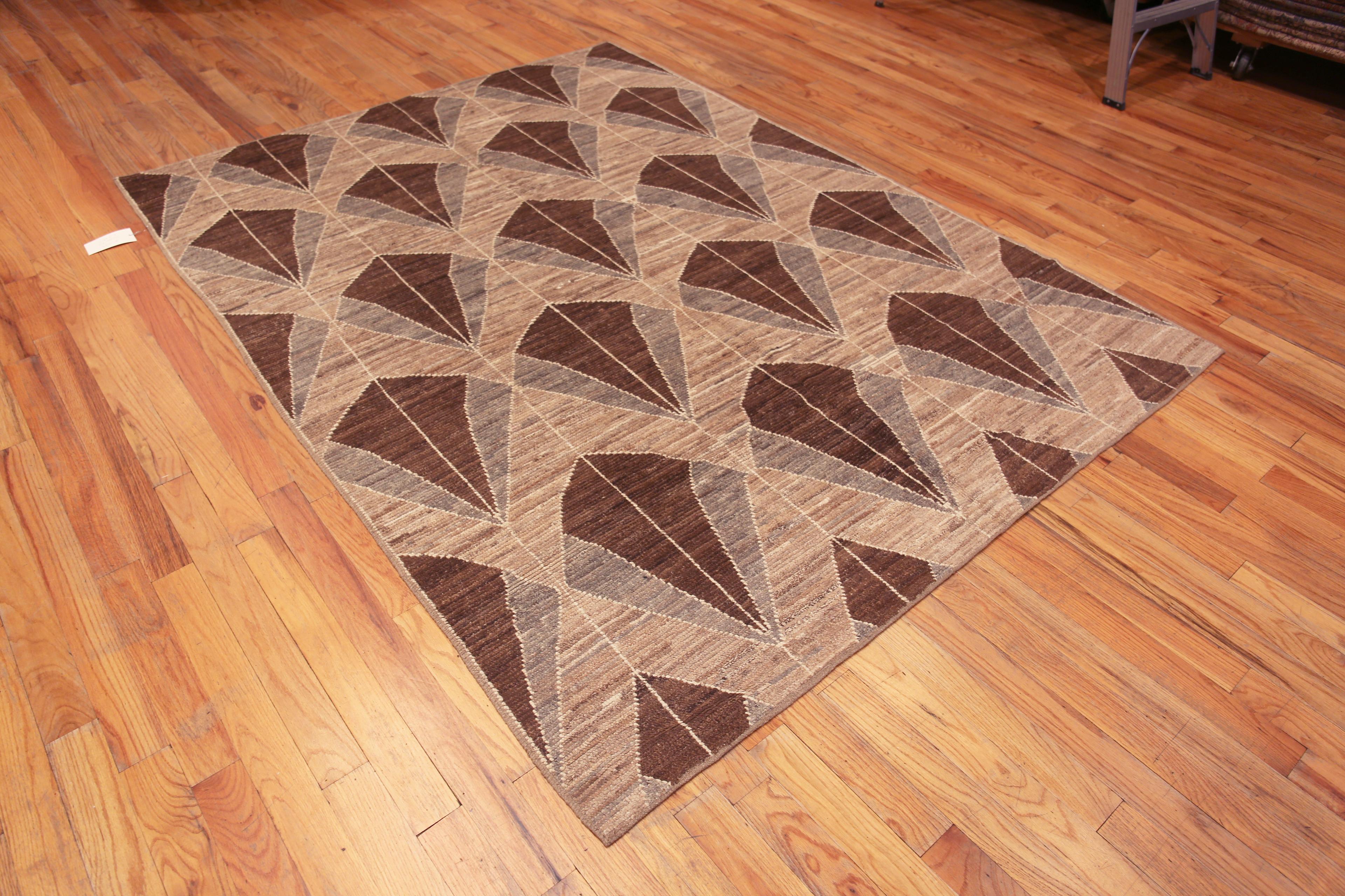 A Fascinating and Artistic Earthy Brown and Neutral Grey Color Large Scale Geometric Design Modern Area Rug, Country of Origin: Central Asia, Circa Date: Modern Rug