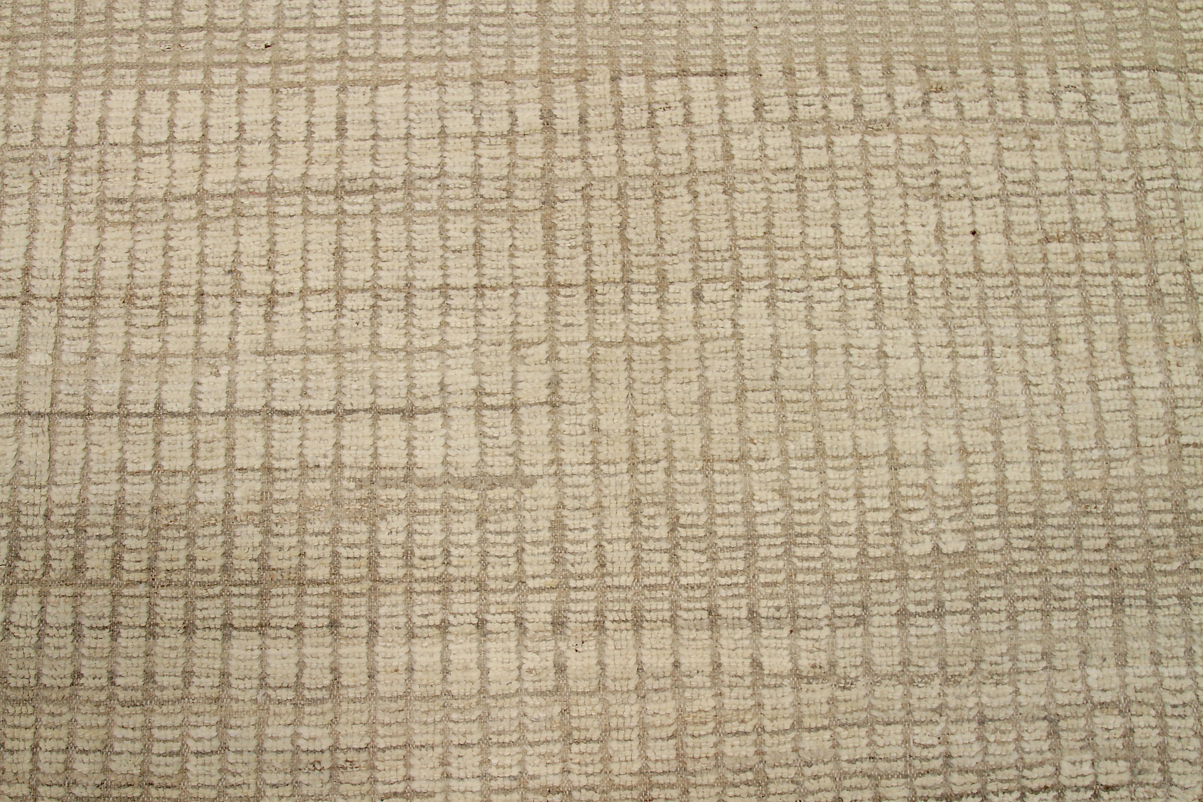 Hand-Knotted Nazmiyal Collection Beige Color Modern Distressed Rug. 10 ft 4 in x 13 ft 7 in