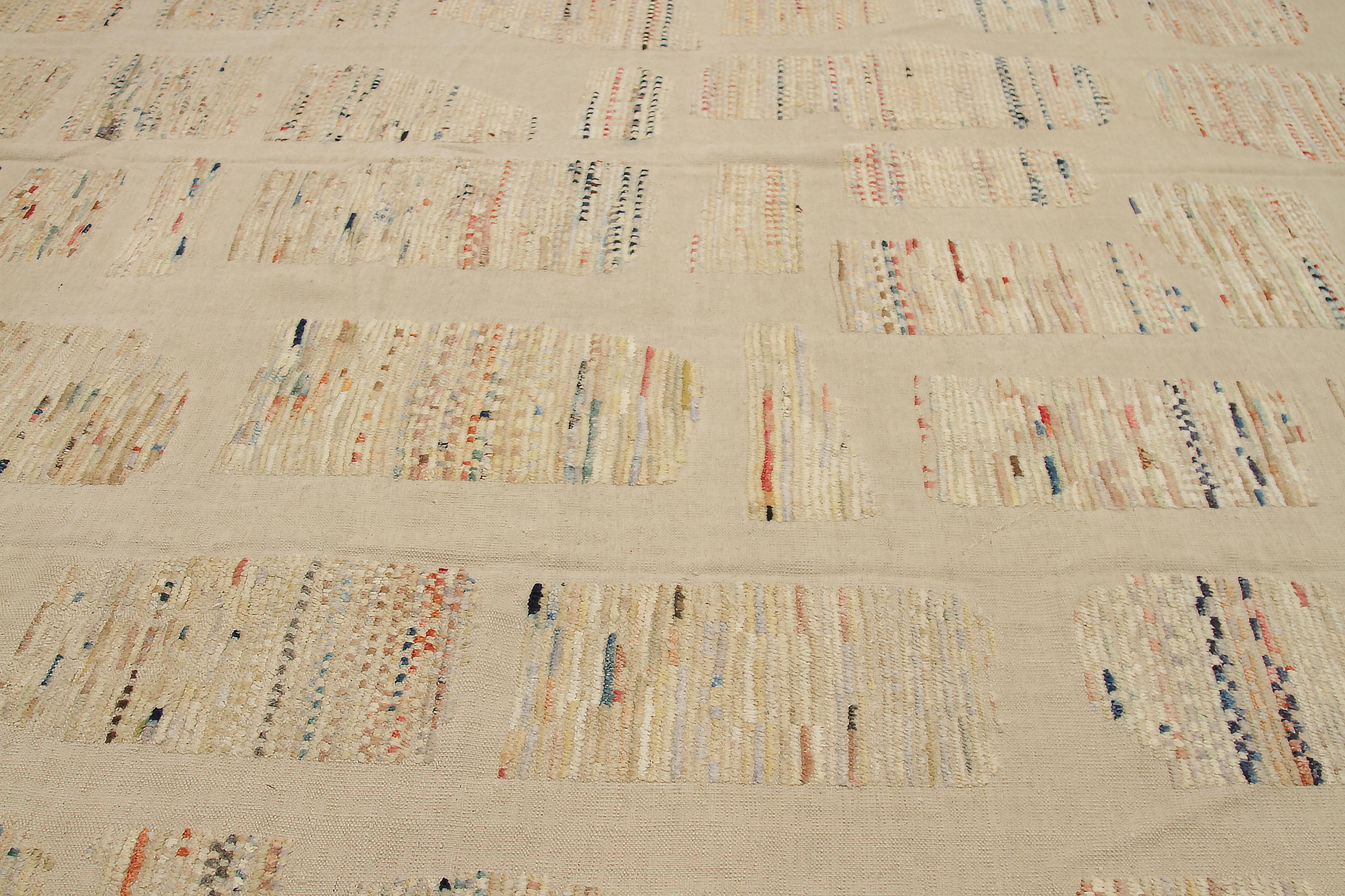 Gorgeous Beige Colorful Modern Distressed Rug, Country of Origin: Afghanistan, Circa Date: Modern. Size: 9 ft 4 in x 13 ft 8 in (2.84 m x 4.17 m)
