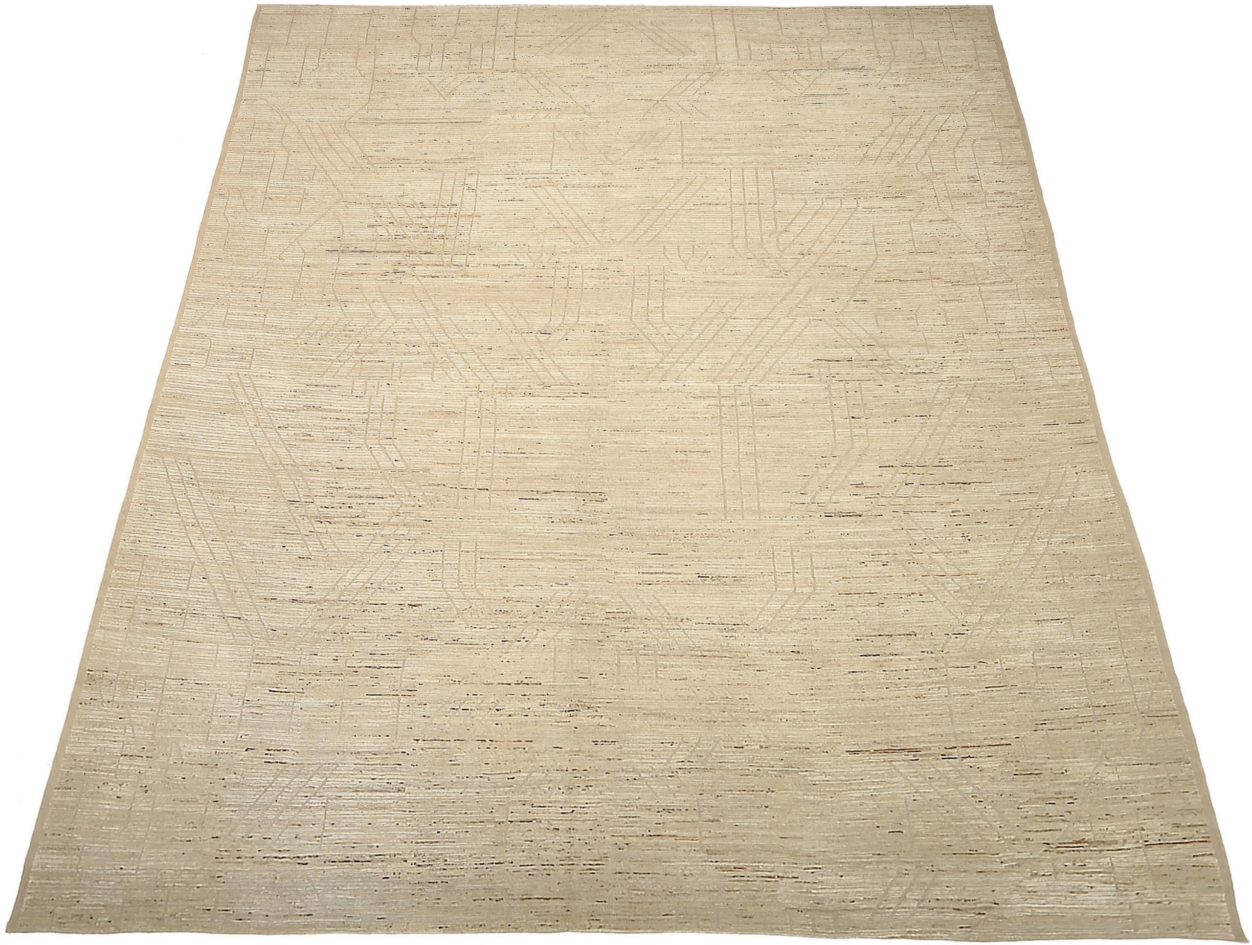 Contemporary Nazmiyal Collection Beige Geometric Modern Distressed Rug. 14 ft 2 in x18 ft 7in