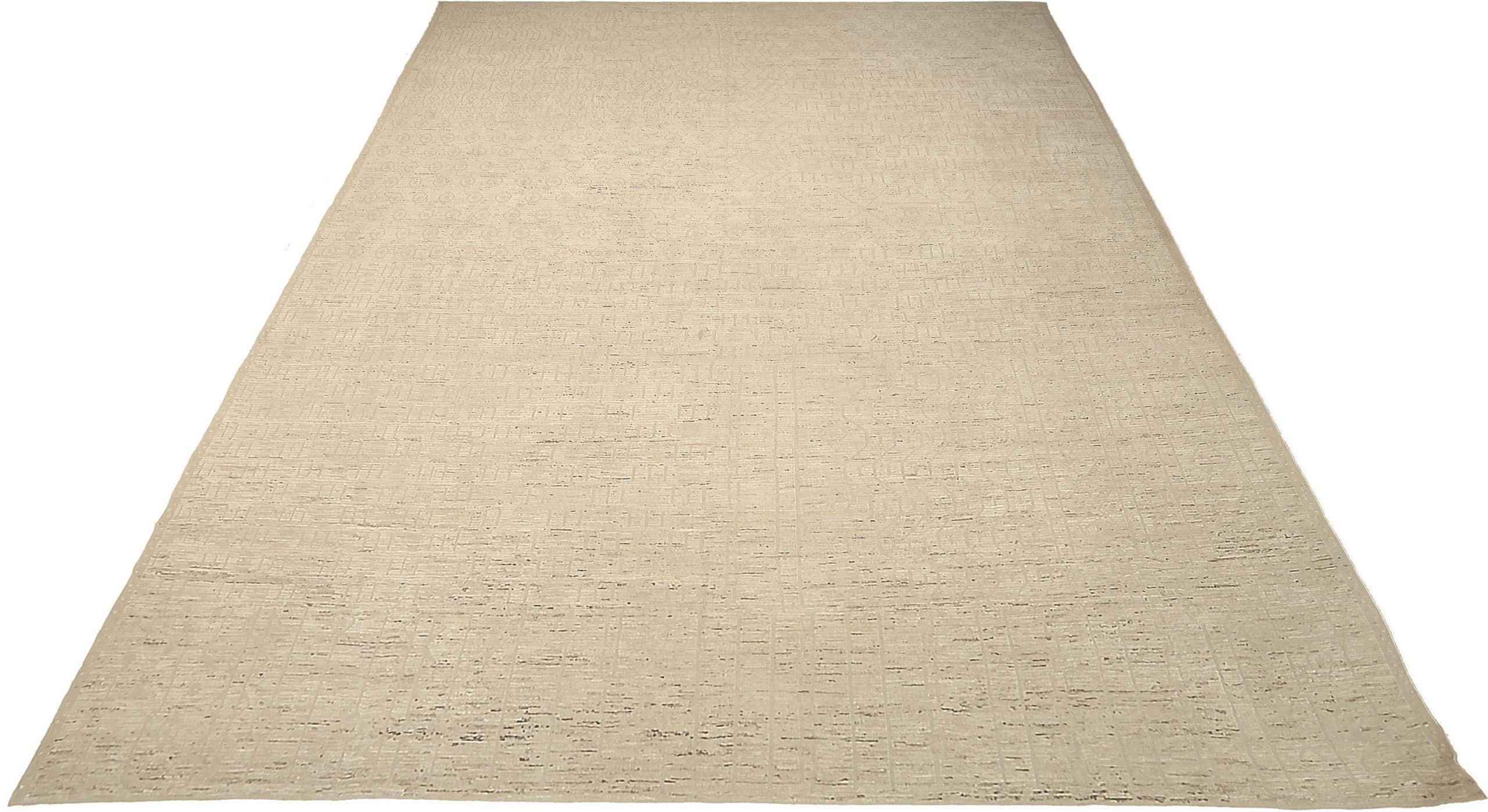 Hand-Knotted Nazmiyal Collection Beige Geometric Modern Distressed Rug. 16 ft x 20 ft 10 in