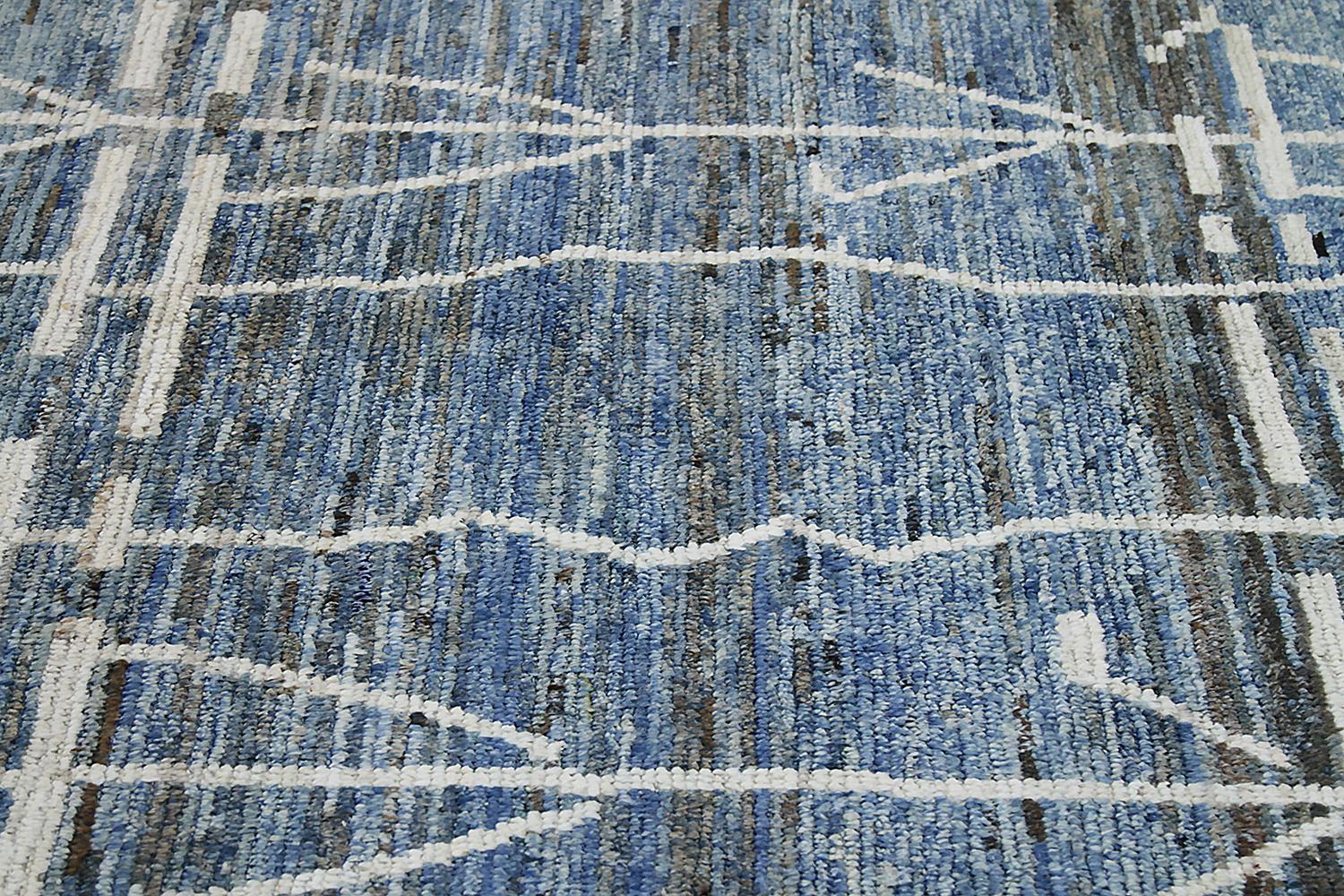 Hand-Knotted Nazmiyal Collection Berber Blue Modern Moroccan Style Runner Rug 4ft 2 in x 16ft