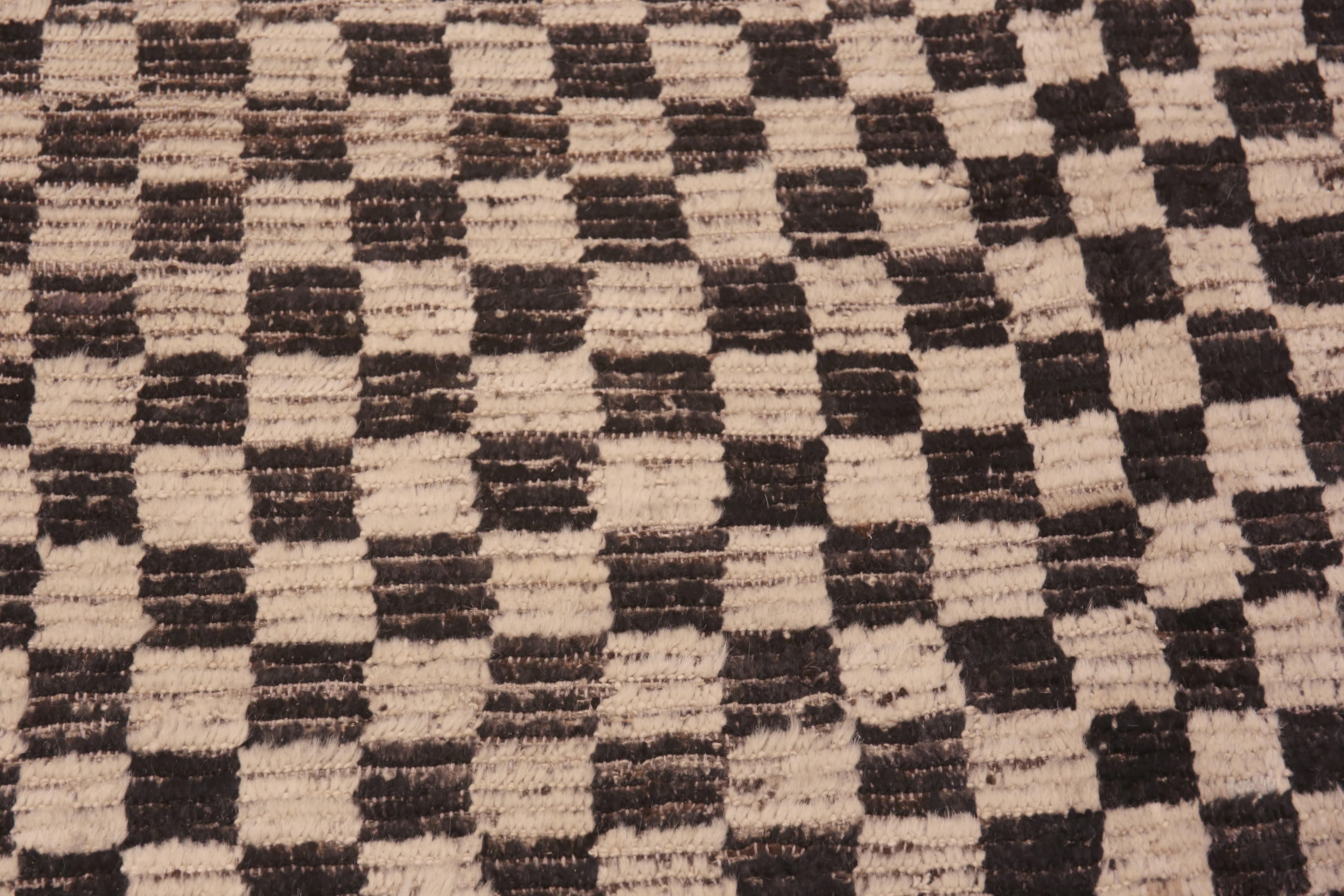 Wool Nazmiyal Collection Black and White Checker Design Modern Rug 14'6