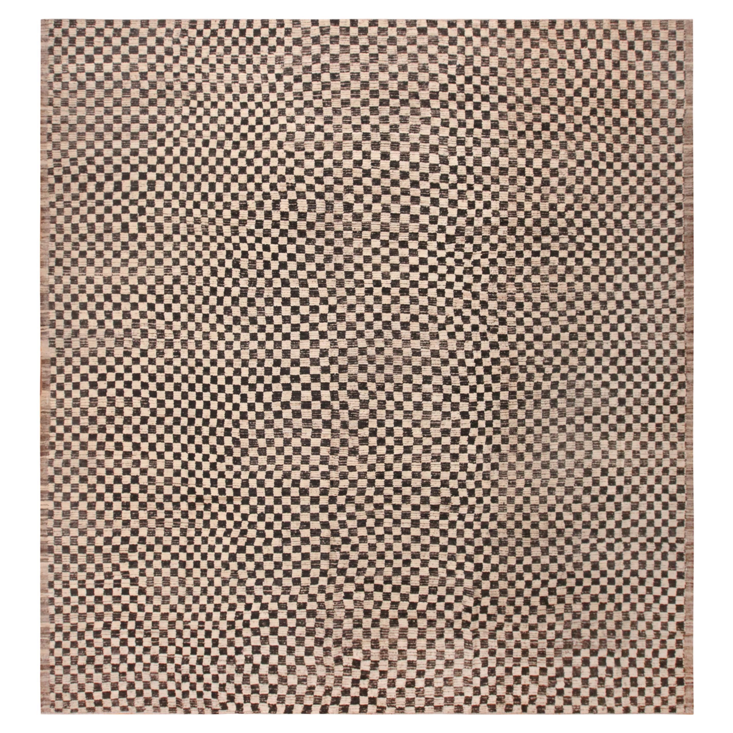 Nazmiyal Collection Black and White Checker Design Modern Rug 14'6" x 14'11" For Sale
