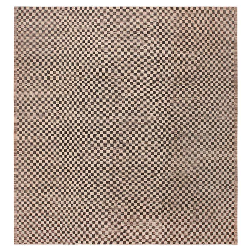 Moroccan-Style Modern Wool Rug With Checker Pattern In Black and White ...
