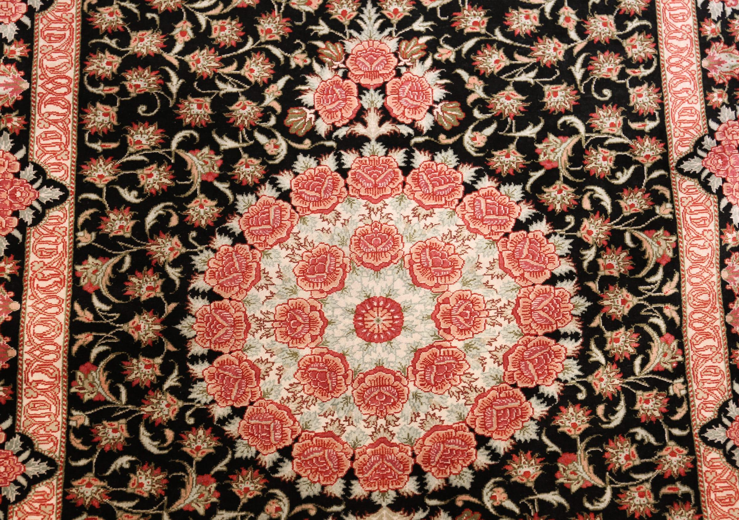 20th Century Nazmiyal Collection Black Background Silk Qum Persian Runner Rug 2'8