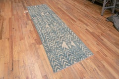 Nazmiyal Collection Blue Abrash and Tribal Geometric Ivory Modern Rug 3' x 10'8"