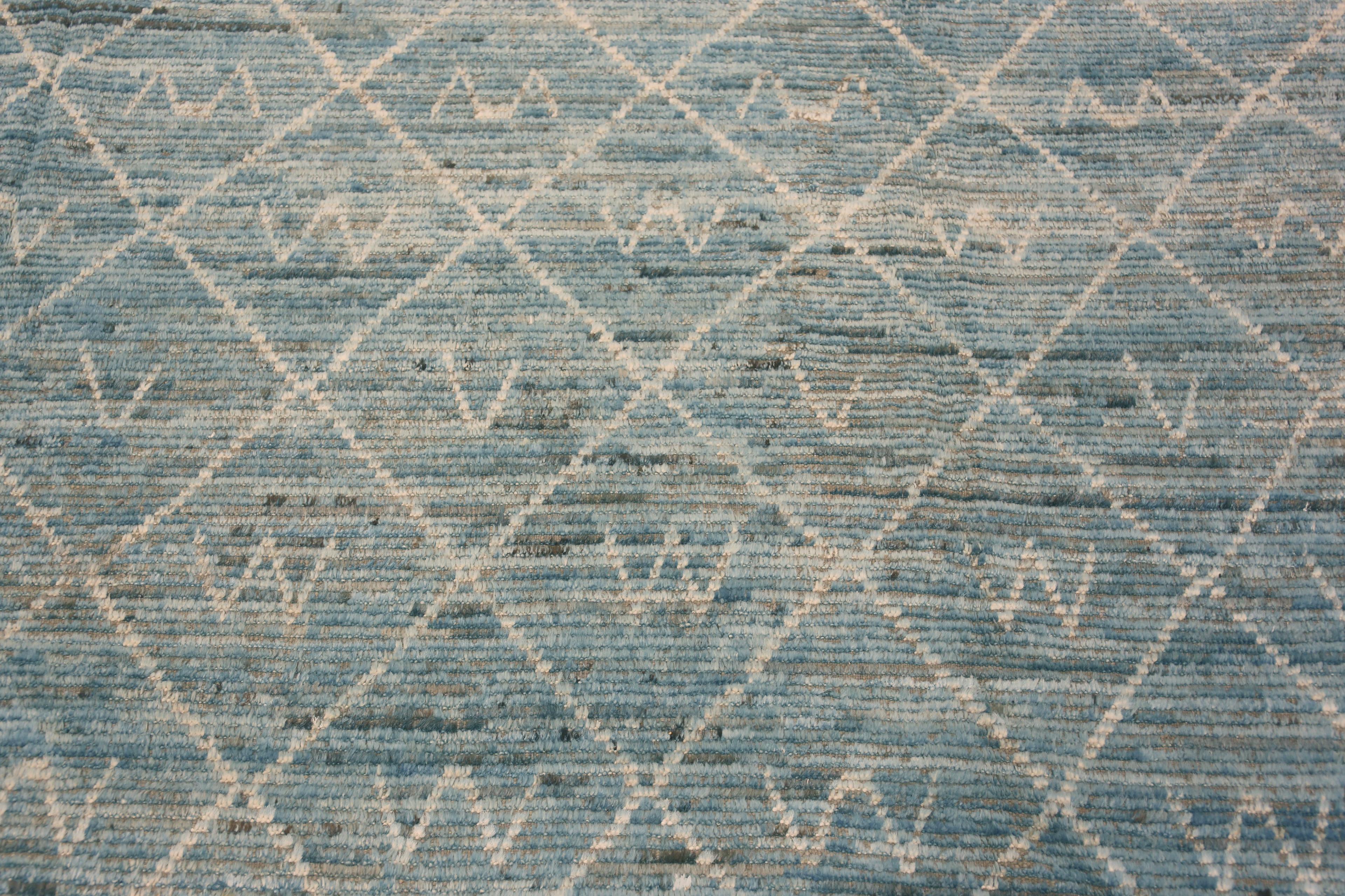Central Asian Nazmiyal Collection Blue Abrash Tribal Pattern Modern Area Rug 10'4