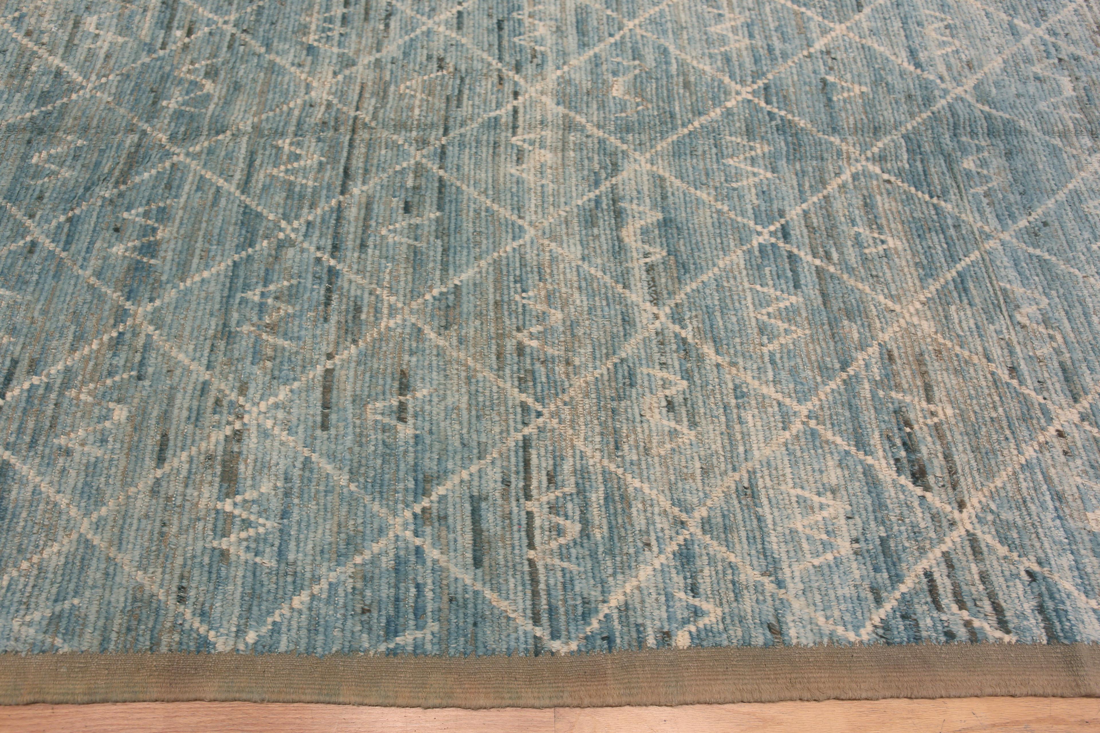 Hand-Knotted Nazmiyal Collection Blue Abrash Tribal Pattern Modern Area Rug 10'4