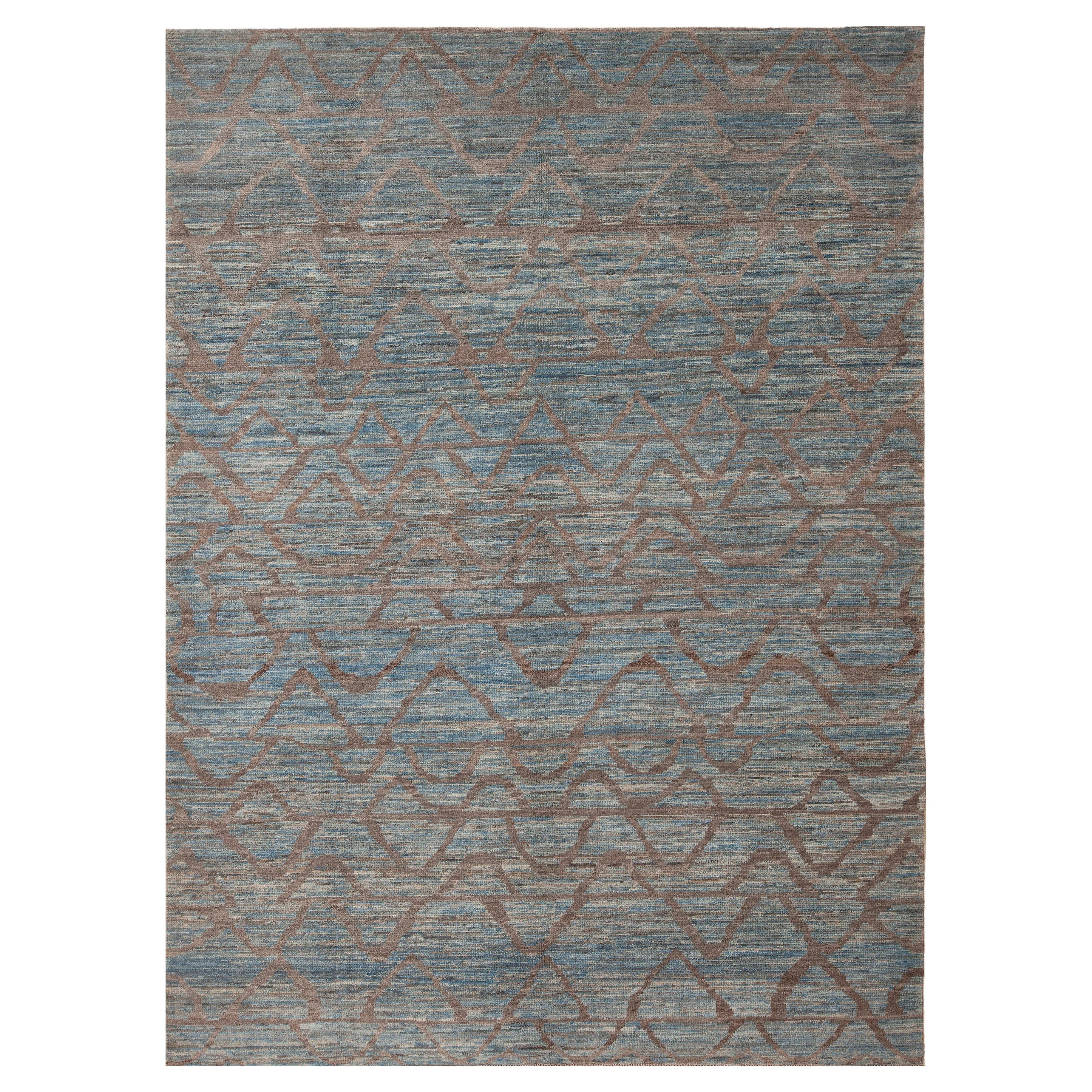 Nazmiyal Collection Blue And Brown  Abstract Modern Area Rug 6'11" x 9'8" For Sale
