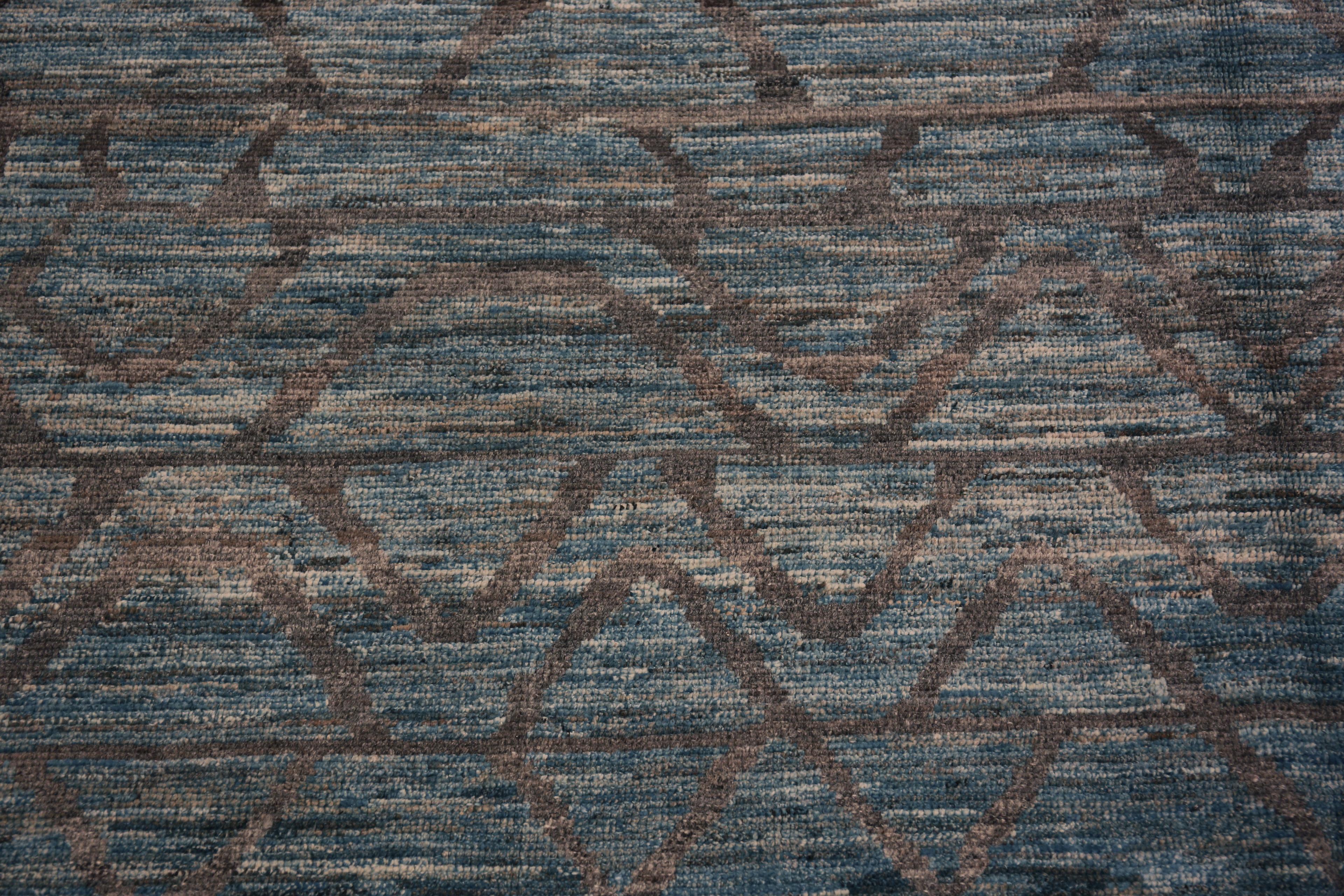 Central Asian Nazmiyal Collection Blue And Brown Abstract Wavy Design Modern Rug 6'11