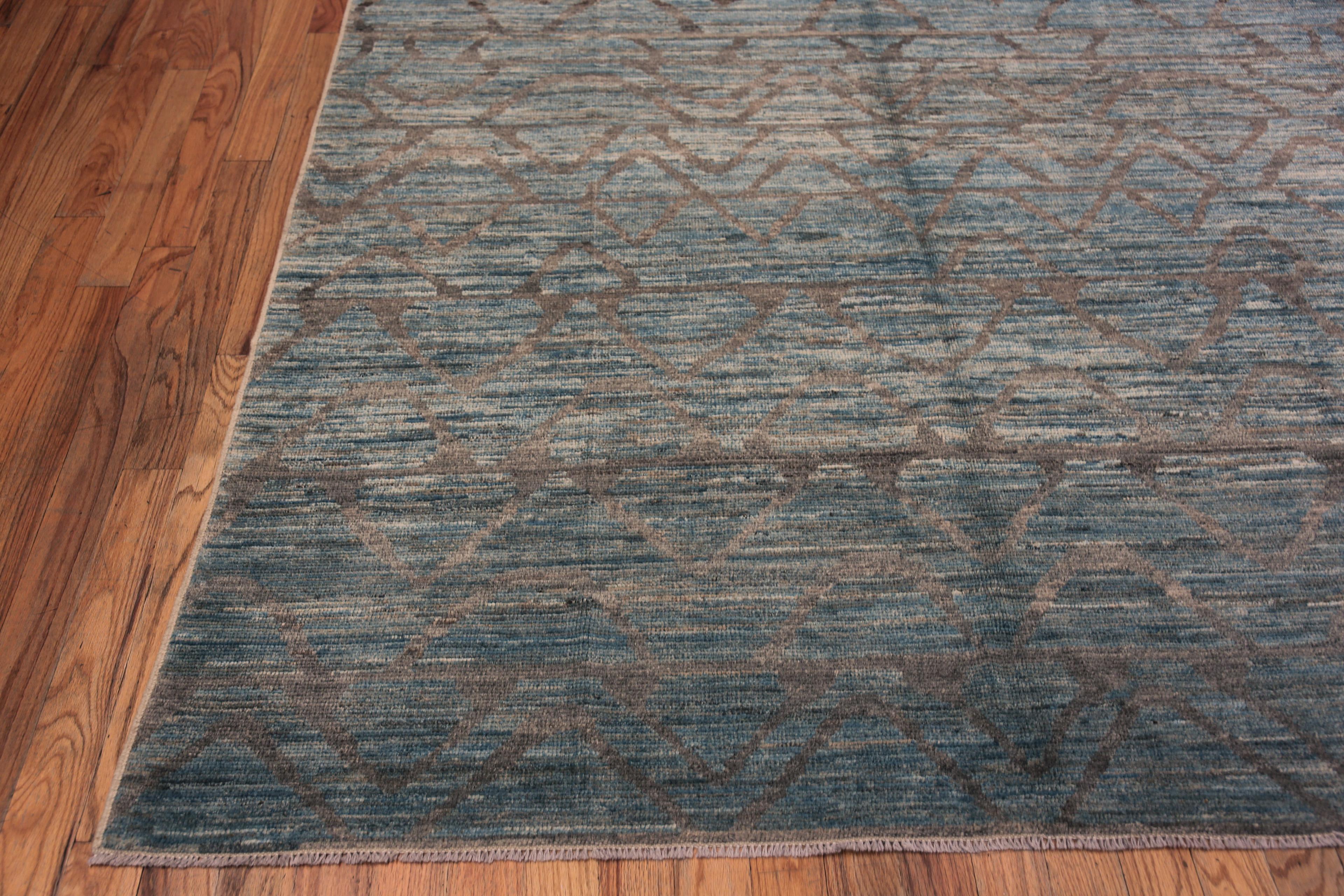 Hand-Knotted Nazmiyal Collection Blue And Brown Abstract Wavy Design Modern Rug 6'11