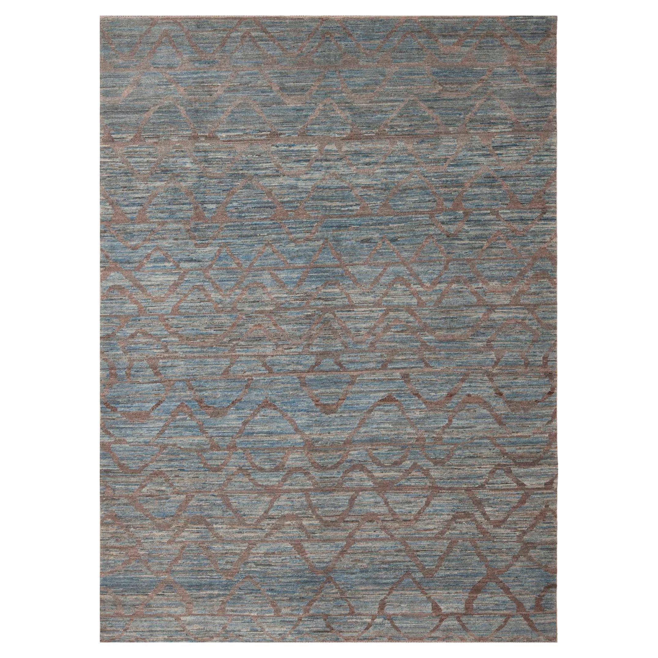 Nazmiyal Collection Blue And Brown Abstract Wavy Design Modern Rug 6'11" x 9'8" For Sale