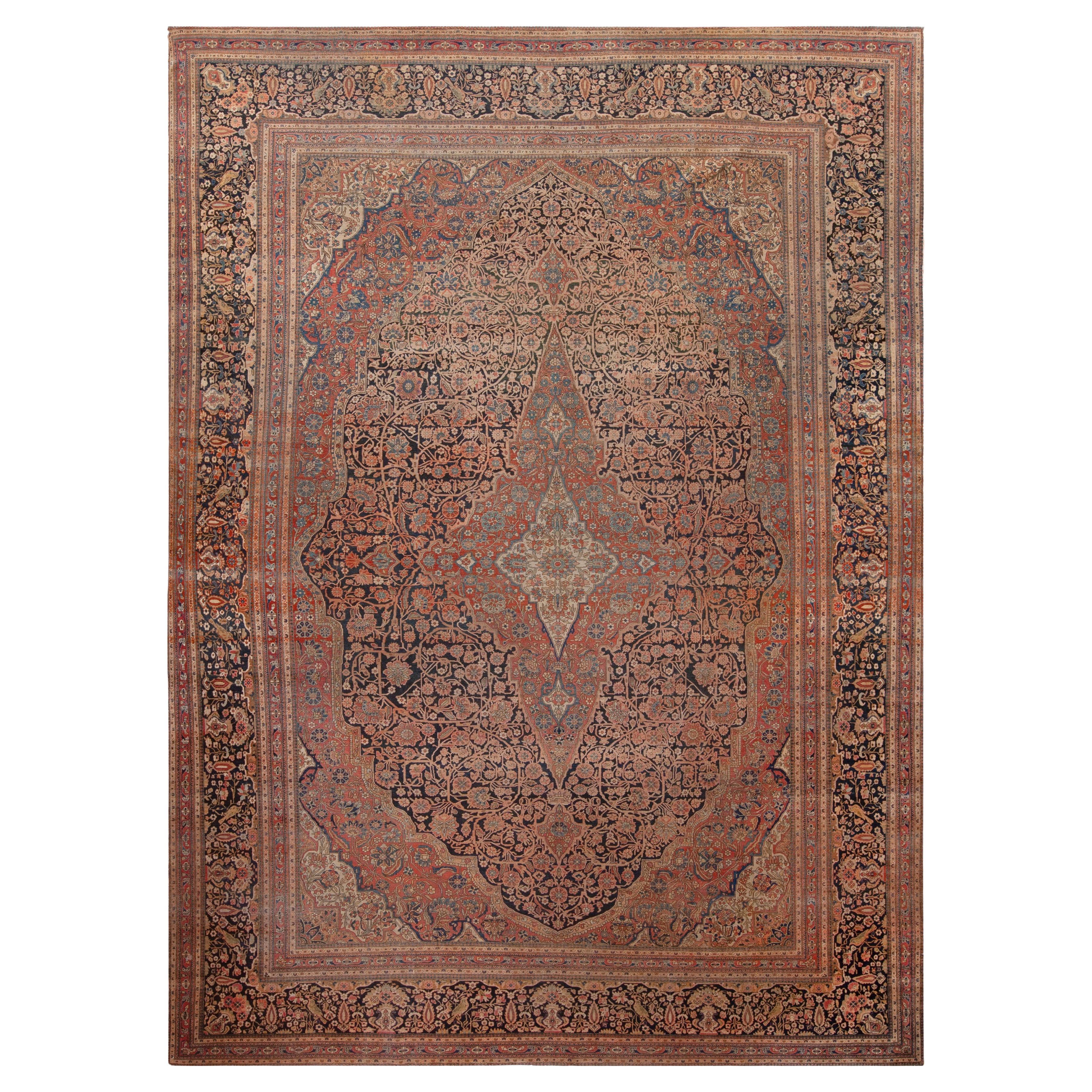 Nazmiyal Collection Tappeto blu antico Mohtashem Kashan 9 ft 9 in x 13 ft in vendita