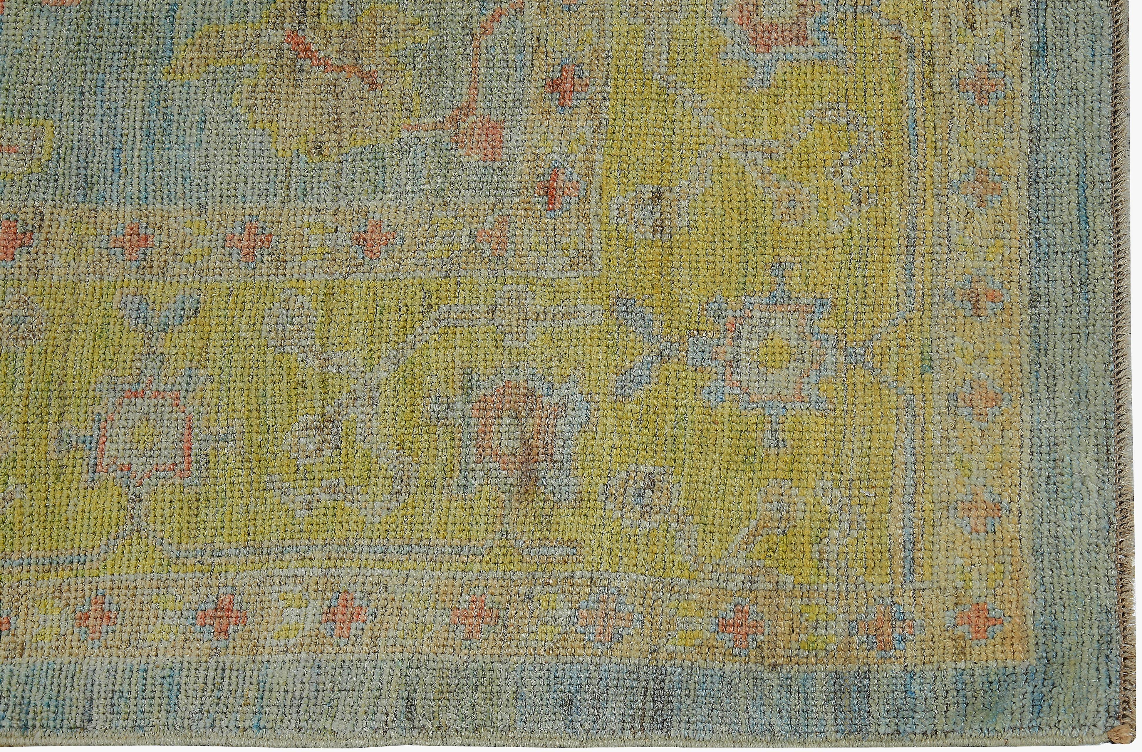 Hand-Knotted Nazmiyal Collection Blue Background Modern Turkish Oushak Rug 6ft 2in x 9ft 9in