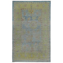 Nazmiyal Collection Blue Background Modern Turkish Oushak Rug 6ft 2in x 9ft 9in