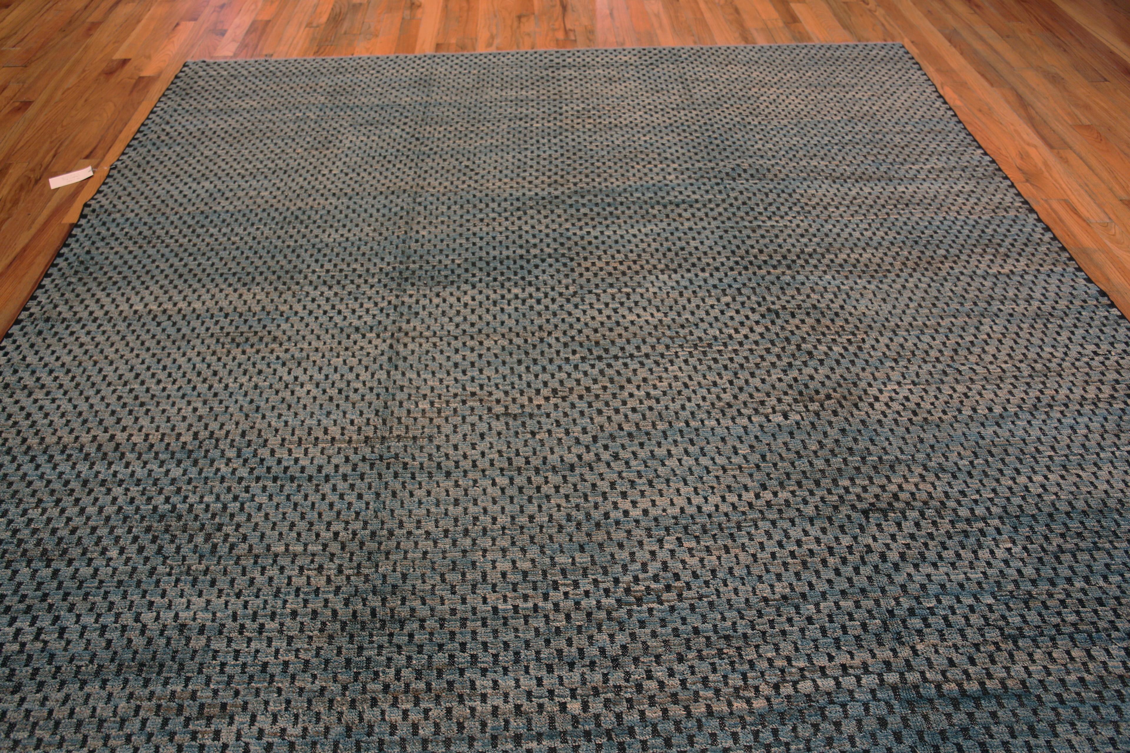 Nazmiyal Collection Blue Checkerboard Design Modern Wool Pile Rug 9'9