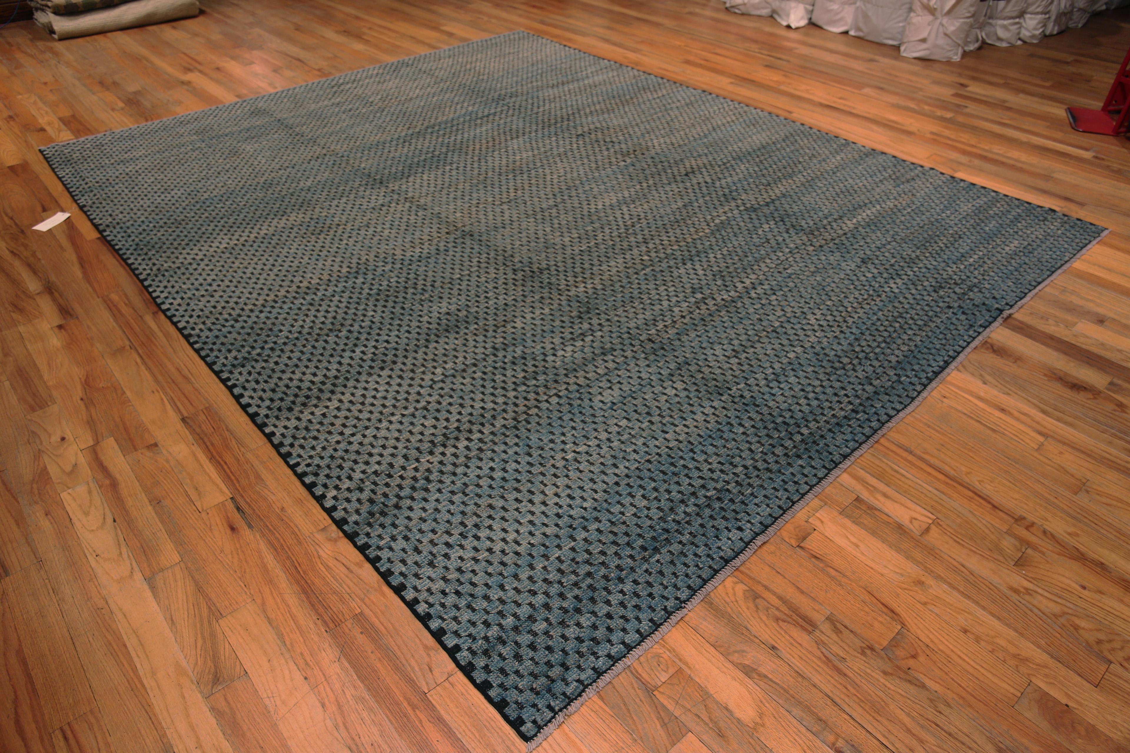 Nazmiyal Collection Blue Checkerboard Design Modern Wool Pile Rug 9'9