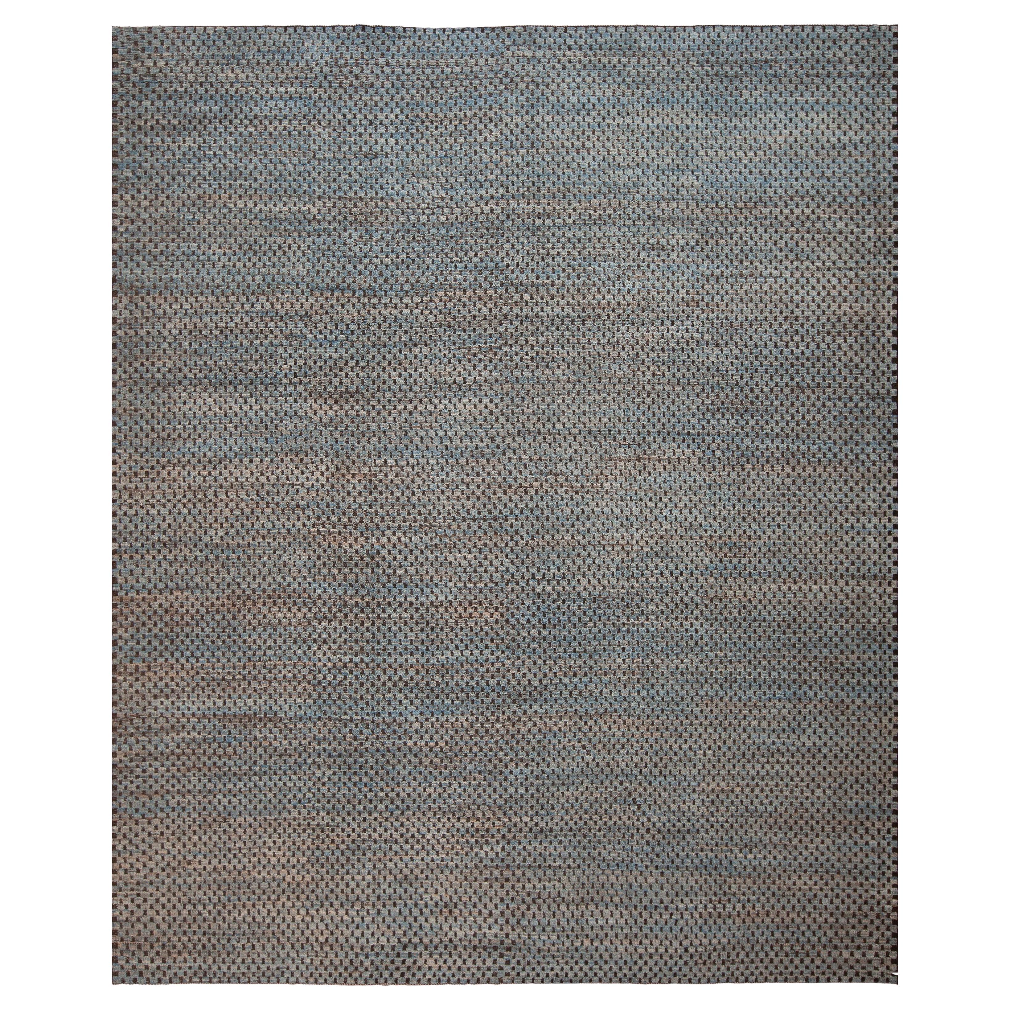 Collection Nazmiyal, motif damier bleu, tapis moderne à poils de laine 9'9" x 11'10"
