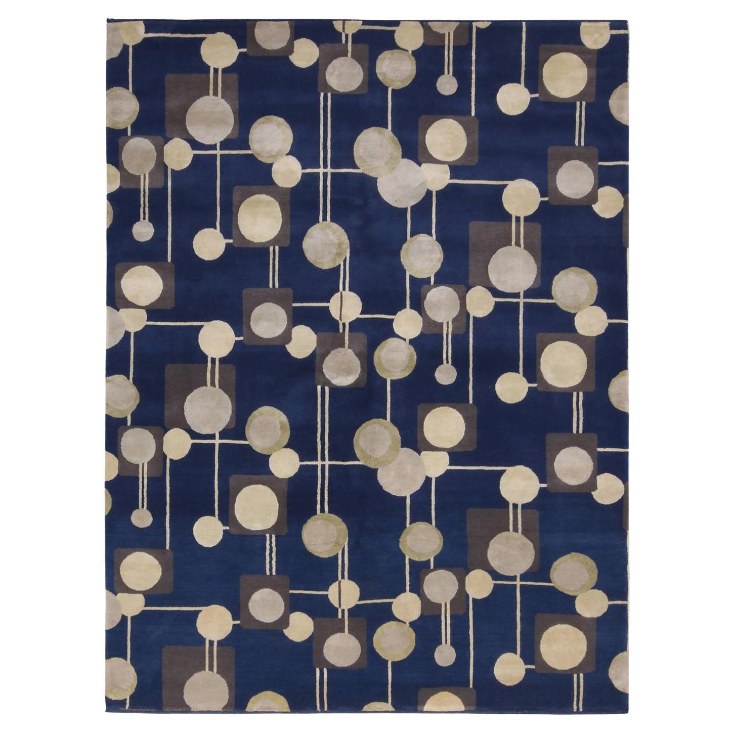 Blue Circle Mid-Century Modern Rug 6 Ft 3 in x 8 Ft 2 in For Sale
