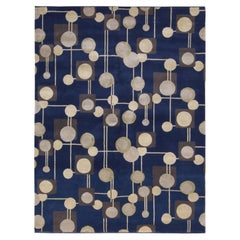 Nazmiyal Collection Blue Circle Mid-Century Modern Rug 6 Ft 3 in x 8 Ft 2 in